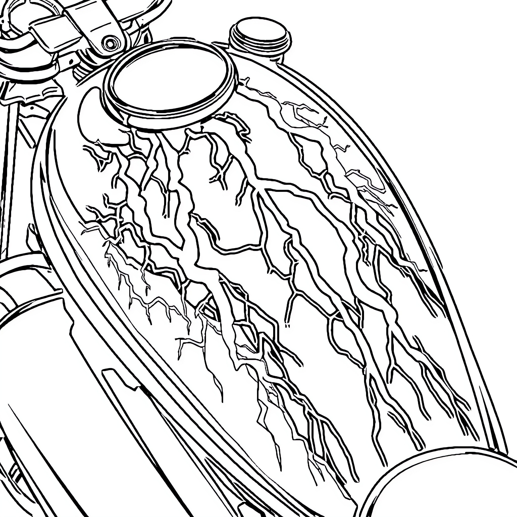 Lightning strikes through mechanical device Coloring Page (free black-and-white line drawing printable PDF for all, from beginners to advanced learners, including children, teens, adults, and seniors)