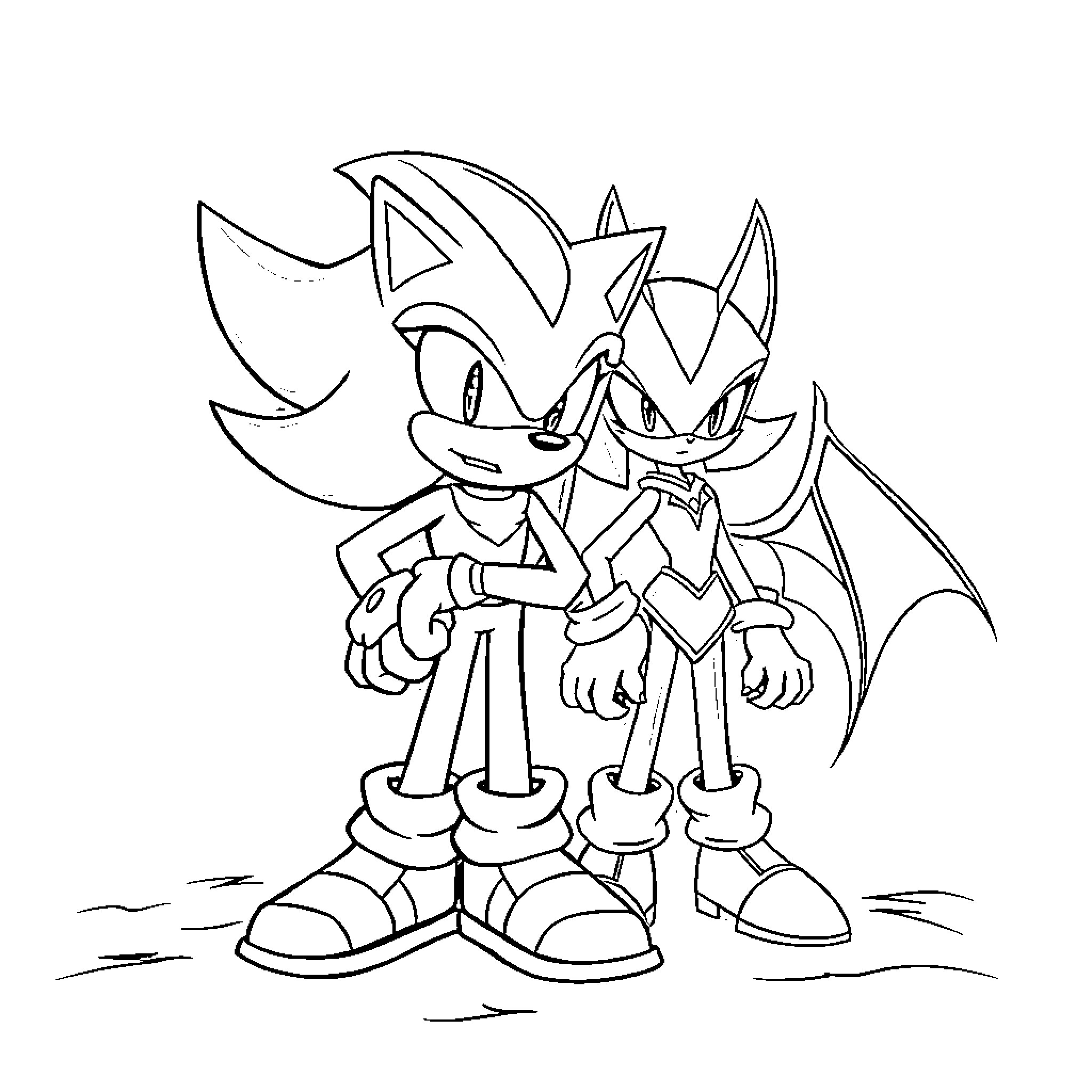 Shadow duo of dynamic characters Coloring Page (free black-and-white line drawing printable PDF for all, from beginners to advanced learners, including children, teens, adults, and seniors)