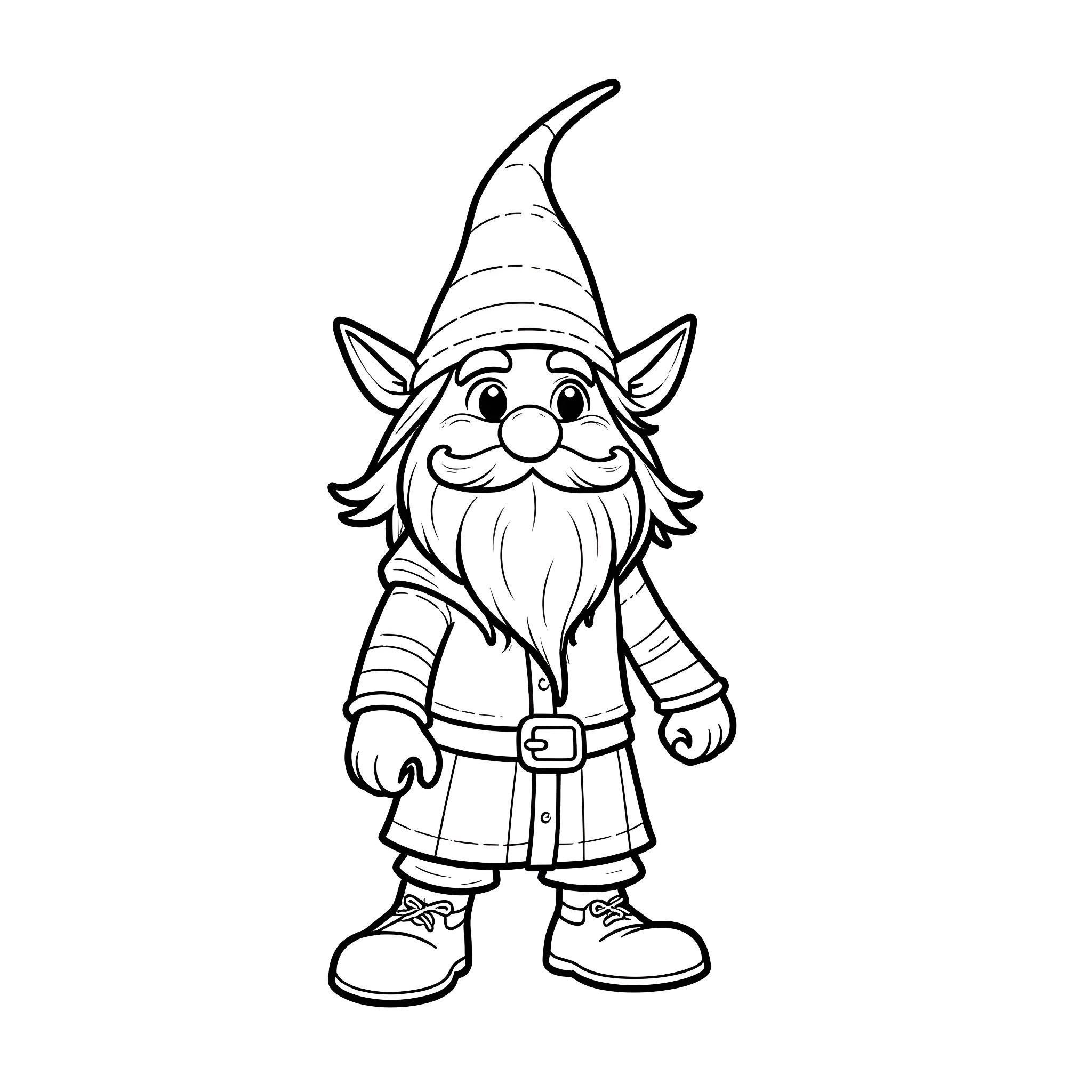 Deep Gnome with Friendly Grin Coloring Page (free black-and-white line drawing printable PDF for all, from beginners to advanced learners, including children, teens, adults, and seniors)