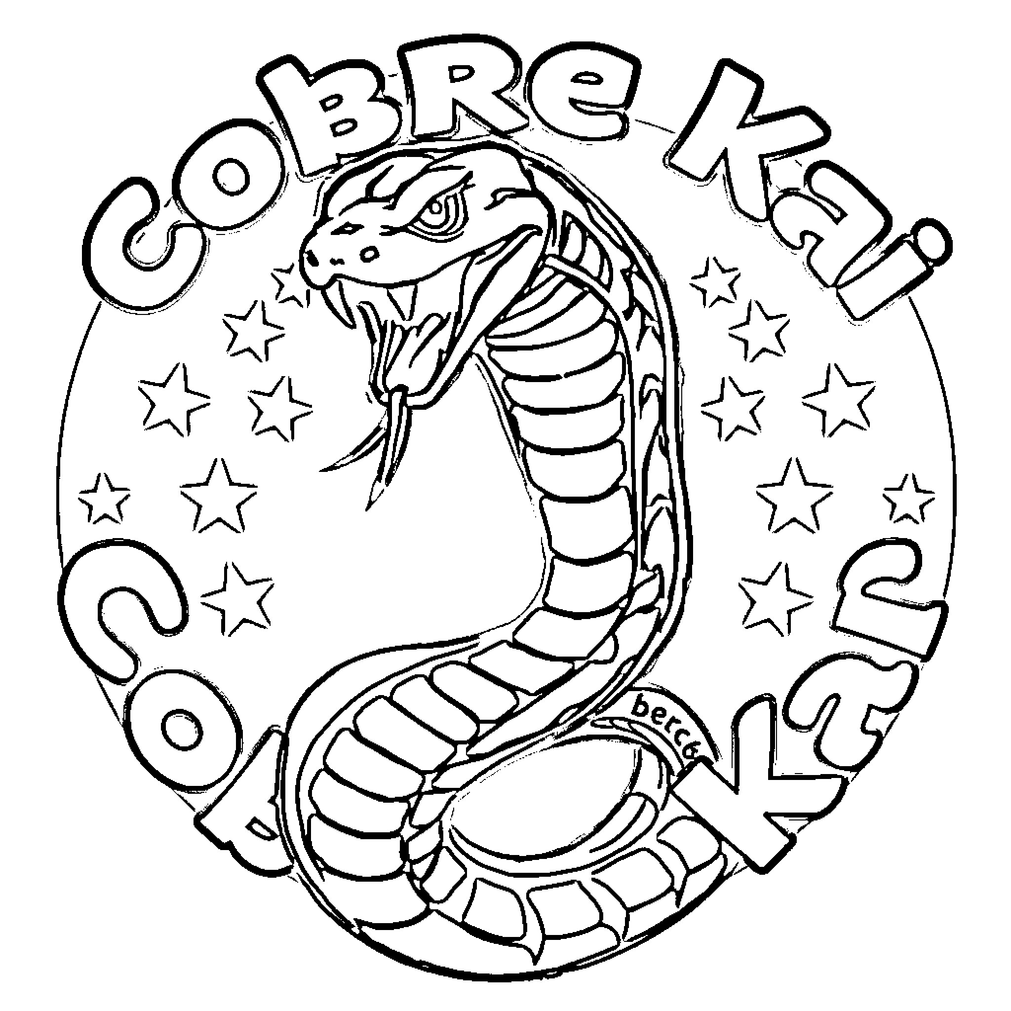 Cobra Kai Cobra Coiled with Stars Coloring Page (free black-and-white line drawing printable PDF for all, from beginners to advanced learners, including children, teens, adults, and seniors)