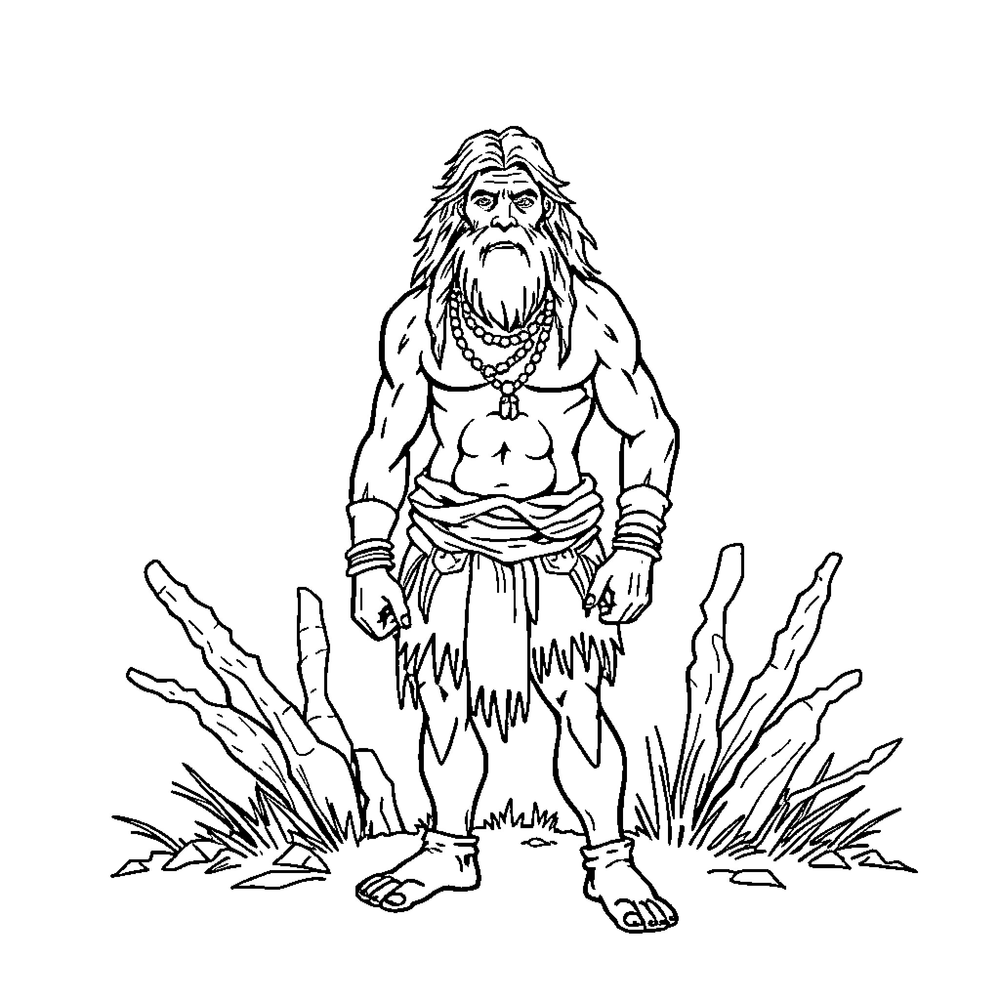 Adam, the Rugged Tribal Warrior Coloring Page (free black-and-white line drawing printable PDF for all, from beginners to advanced learners, including children, teens, adults, and seniors)