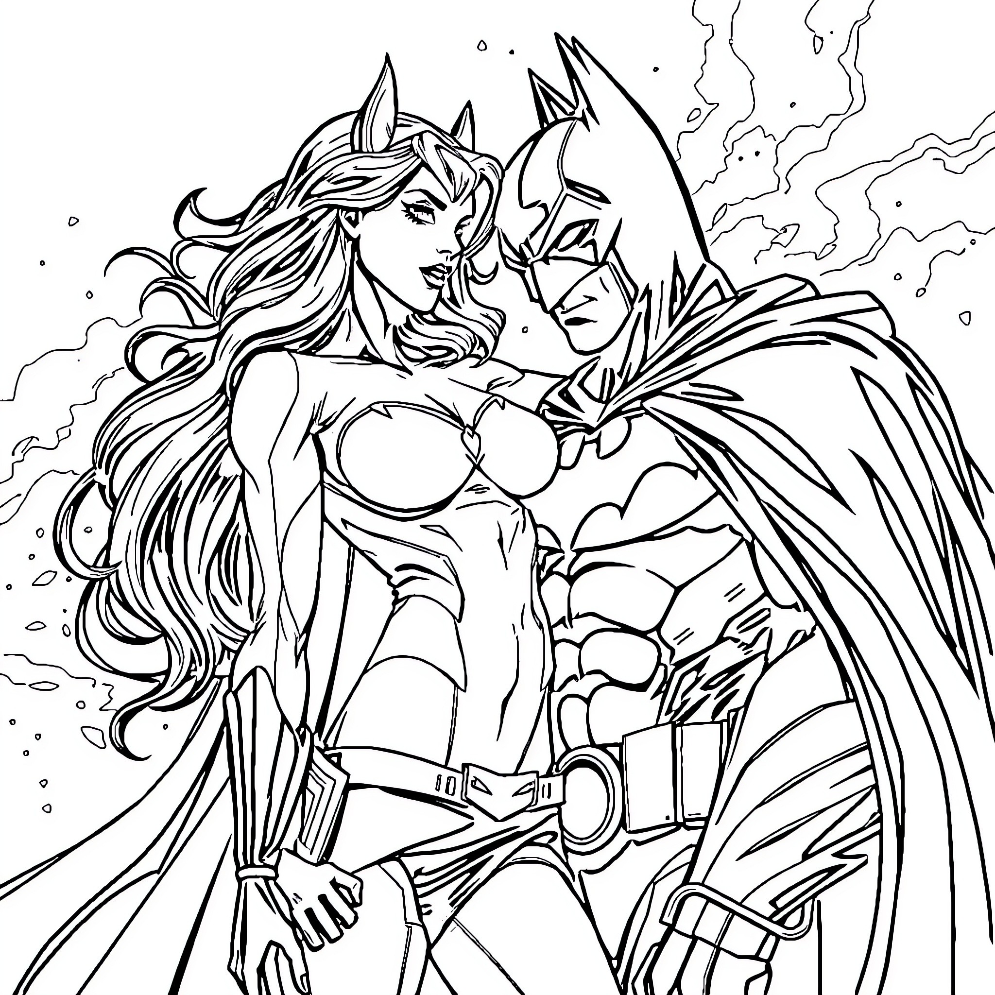 Wonder Woman taking heroic action against a powerful foe Coloring Page (free black-and-white line drawing printable PDF for all, from beginners to advanced learners, including children, teens, adults, and seniors)