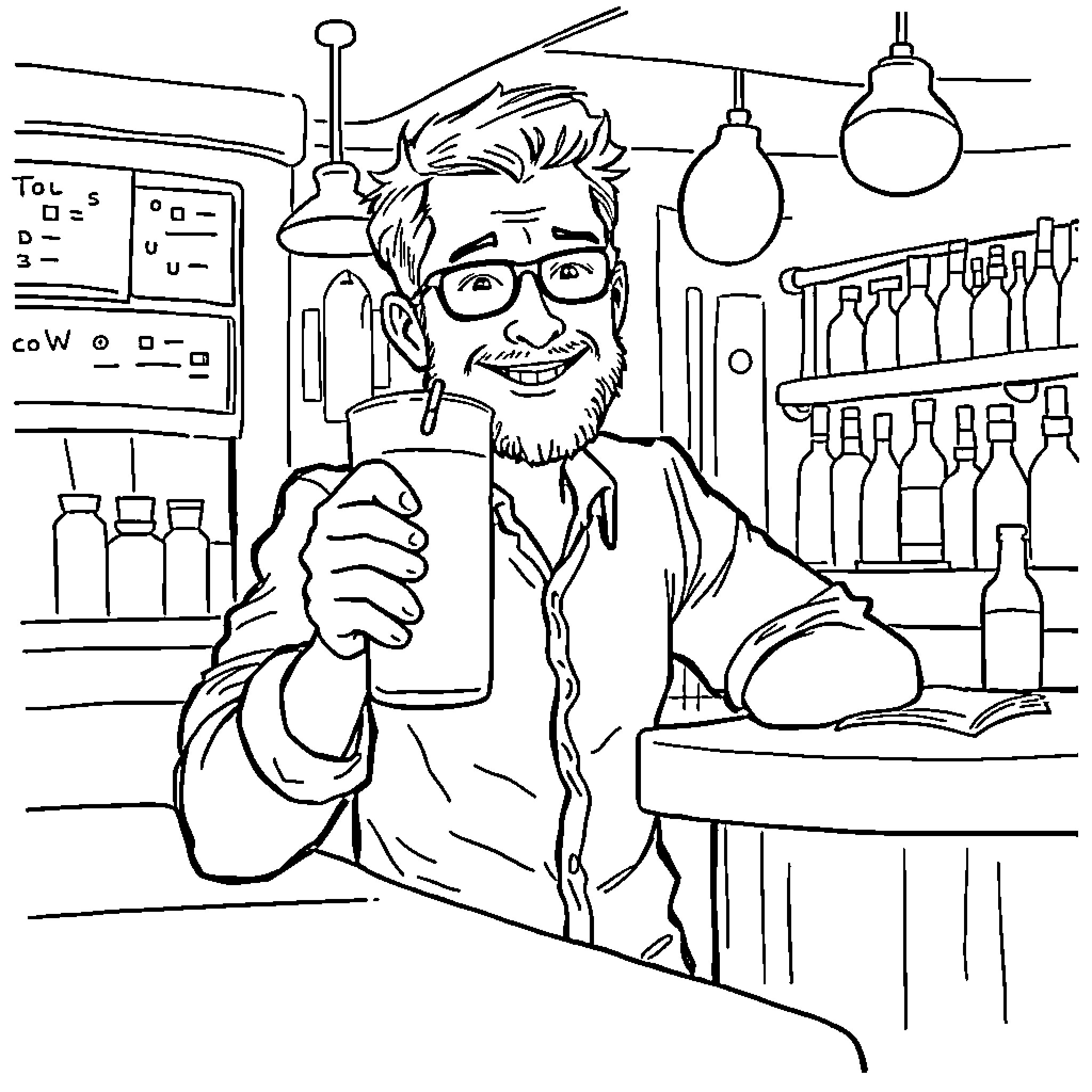 Teacher performing science experiment in the classroom Coloring Page (free black-and-white line drawing printable PDF for all, from beginners to advanced learners, including children, teens, adults, and seniors)