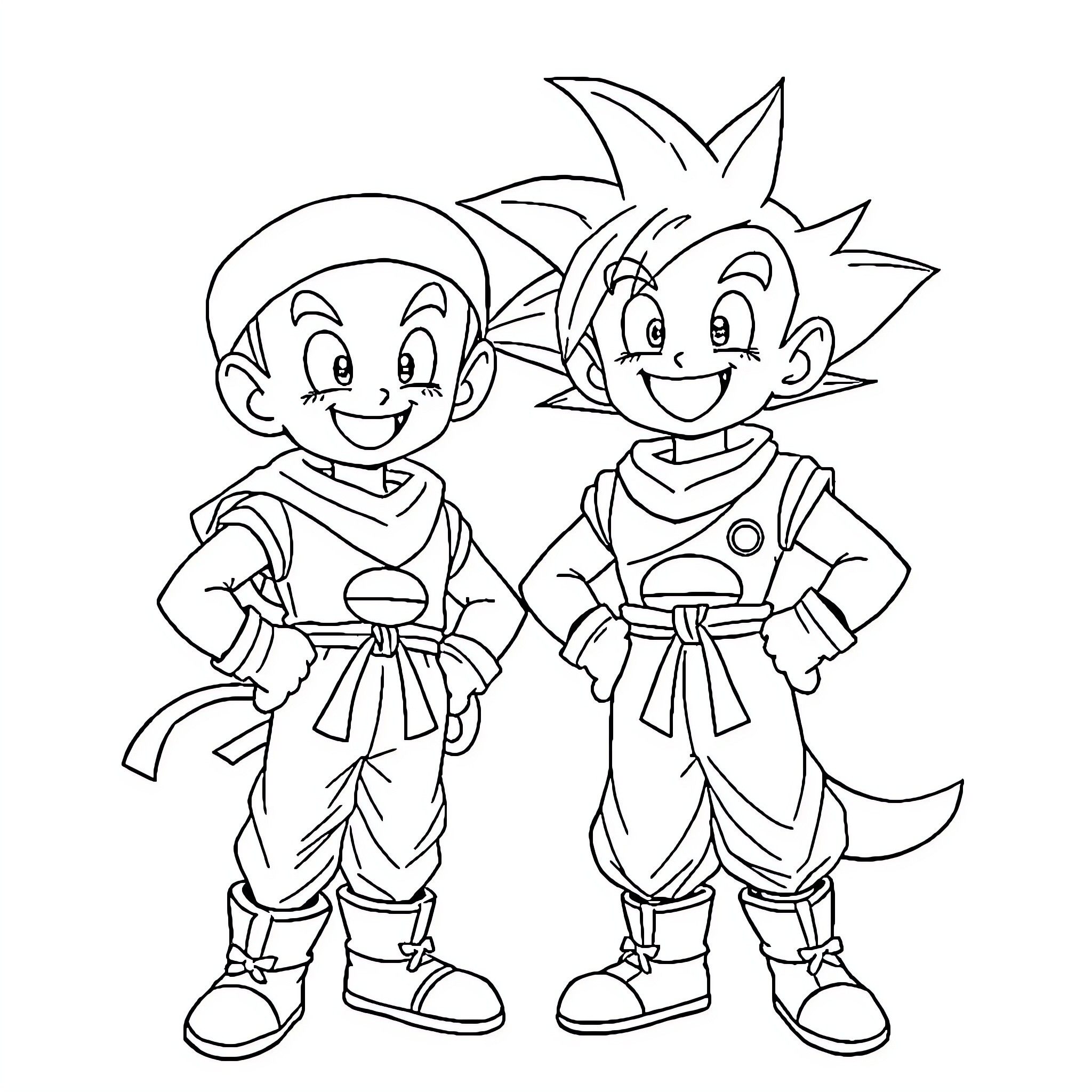 Dragon warriors in training gear posing together Coloring Page (free black-and-white line drawing printable PDF for all, from beginners to advanced learners, including children, teens, adults, and seniors)