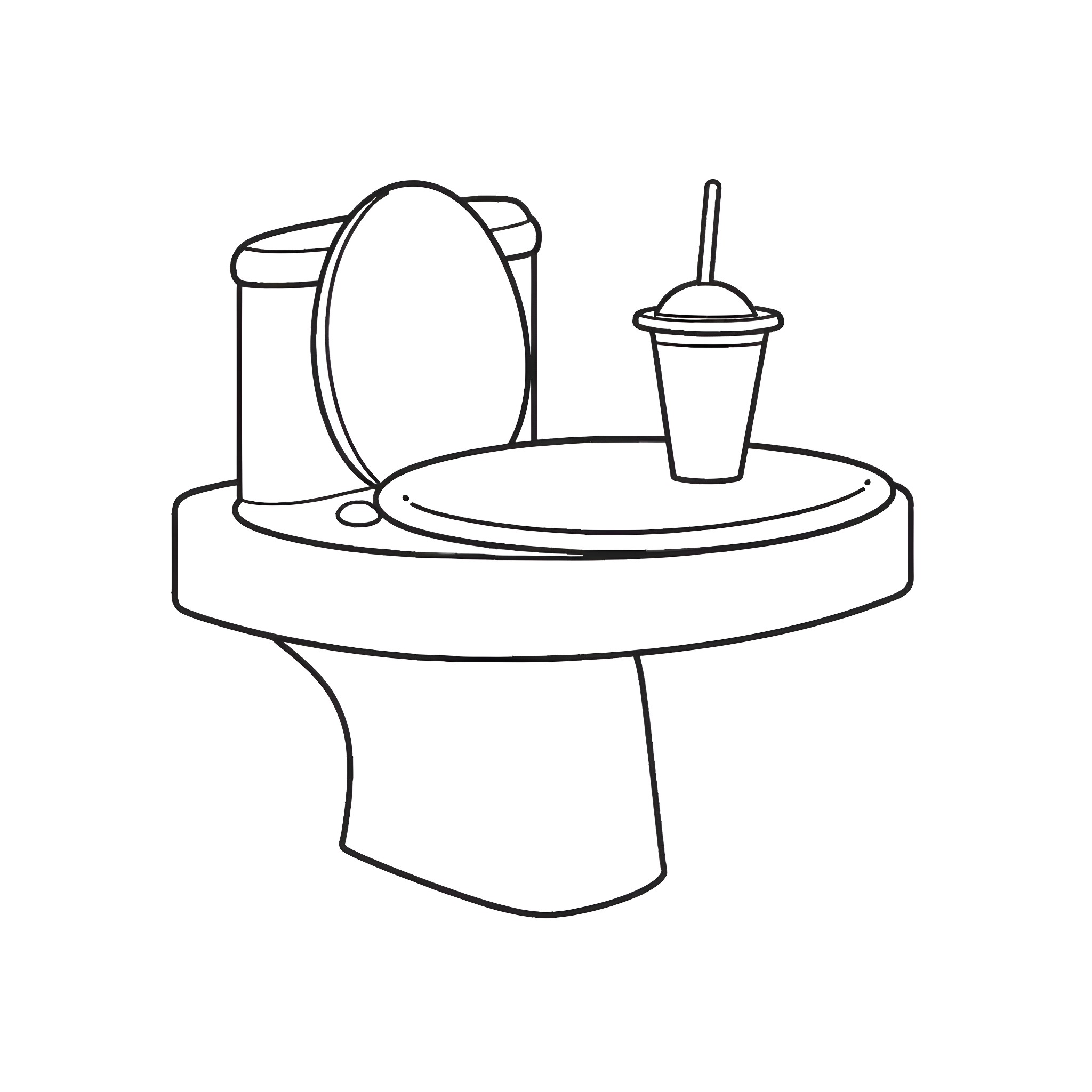 Toilet with various accessories Coloring Page (free black-and-white line drawing printable PDF for all, from beginners to advanced learners, including children, teens, adults, and seniors)