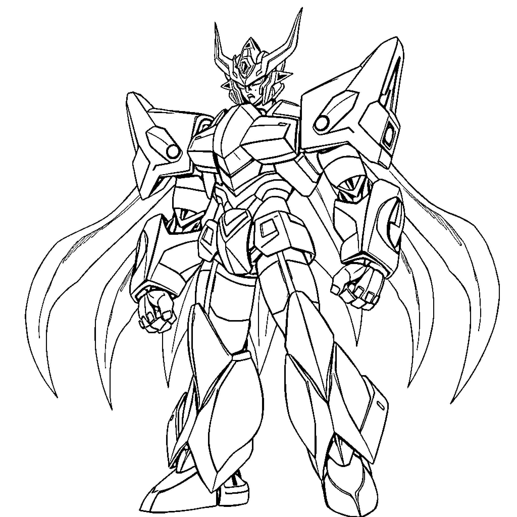 Omnimon: Powerful Digimon Warrior in Action Coloring Page (free black-and-white line drawing printable PDF for all, from beginners to advanced learners, including children, teens, adults, and seniors)