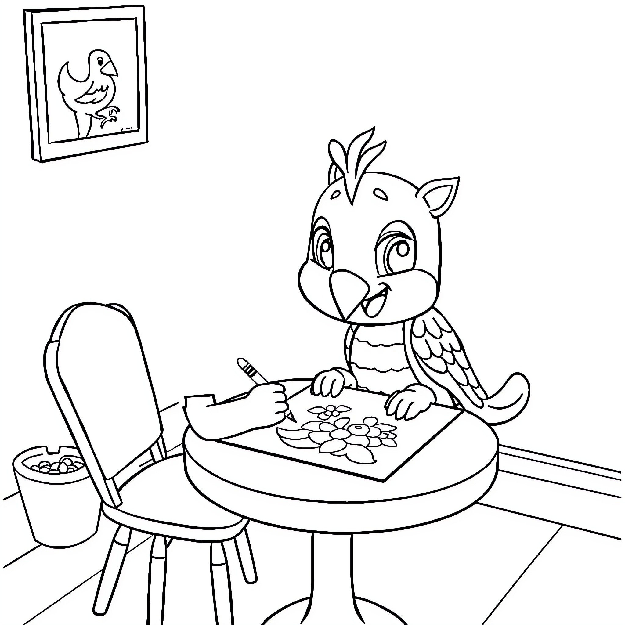 Bluey drawing with colorful crayons Coloring Page (free black-and-white line drawing printable PDF for all, from beginners to advanced learners, including children, teens, adults, and seniors)