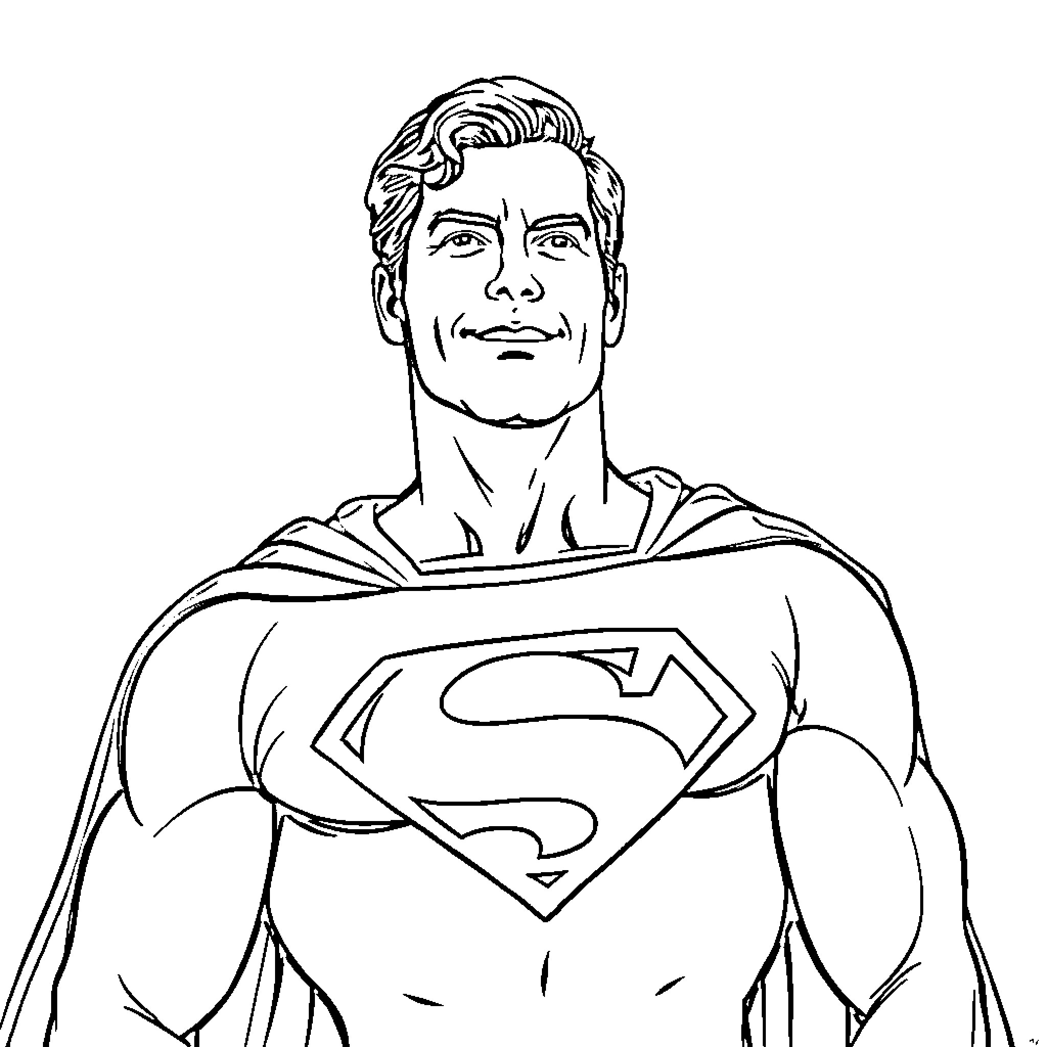 Superman displaying heroic stance and determination Coloring Page (free black-and-white line drawing printable PDF for all, from beginners to advanced learners, including children, teens, adults, and seniors)