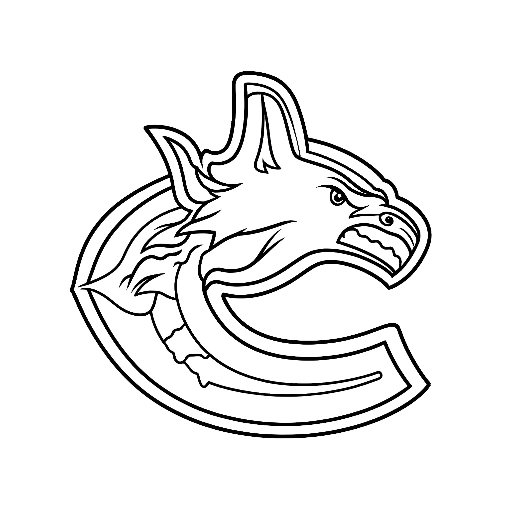 Logo of shark with open mouth Coloring Page (free black-and-white line drawing printable PDF for all, from beginners to advanced learners, including children, teens, adults, and seniors)