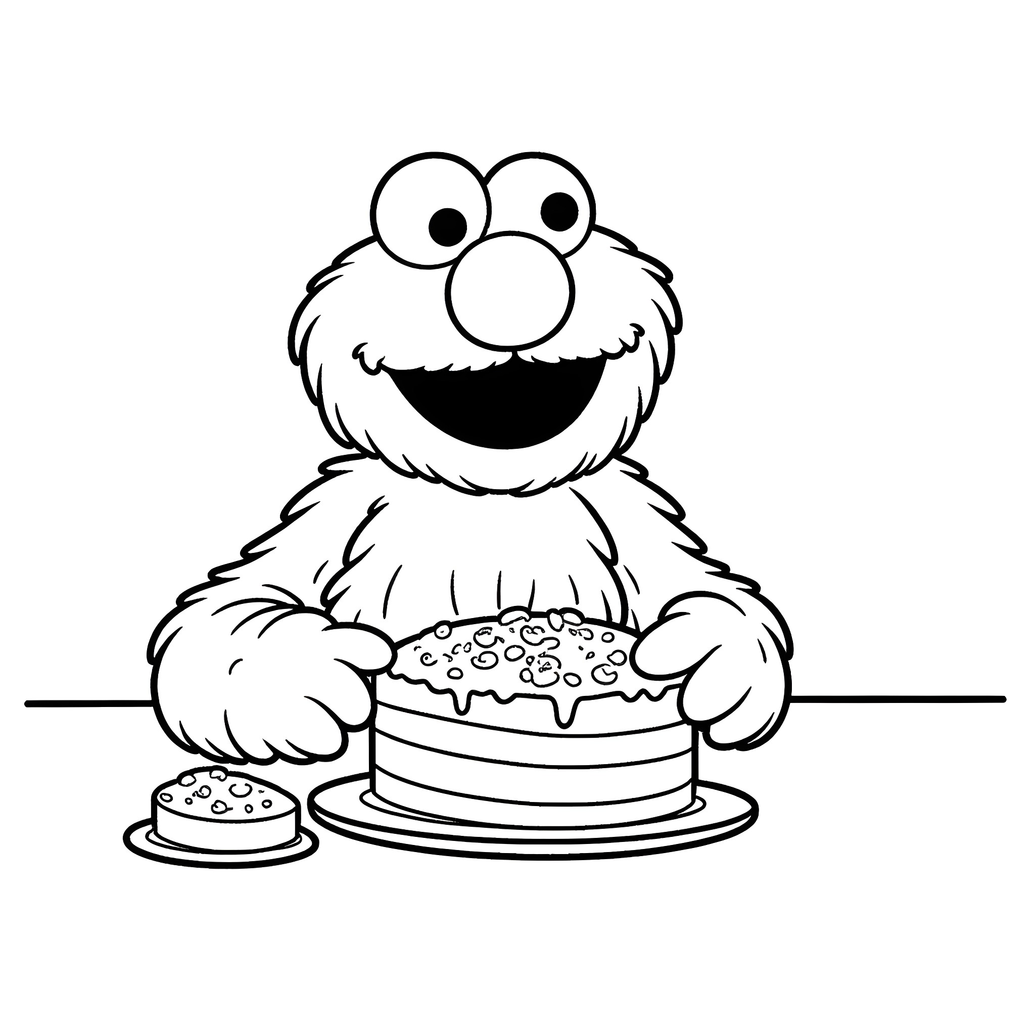 Cookie Monster enjoying a sweet treat Coloring Page (free black-and-white line drawing printable PDF for all, from beginners to advanced learners, including children, teens, adults, and seniors)