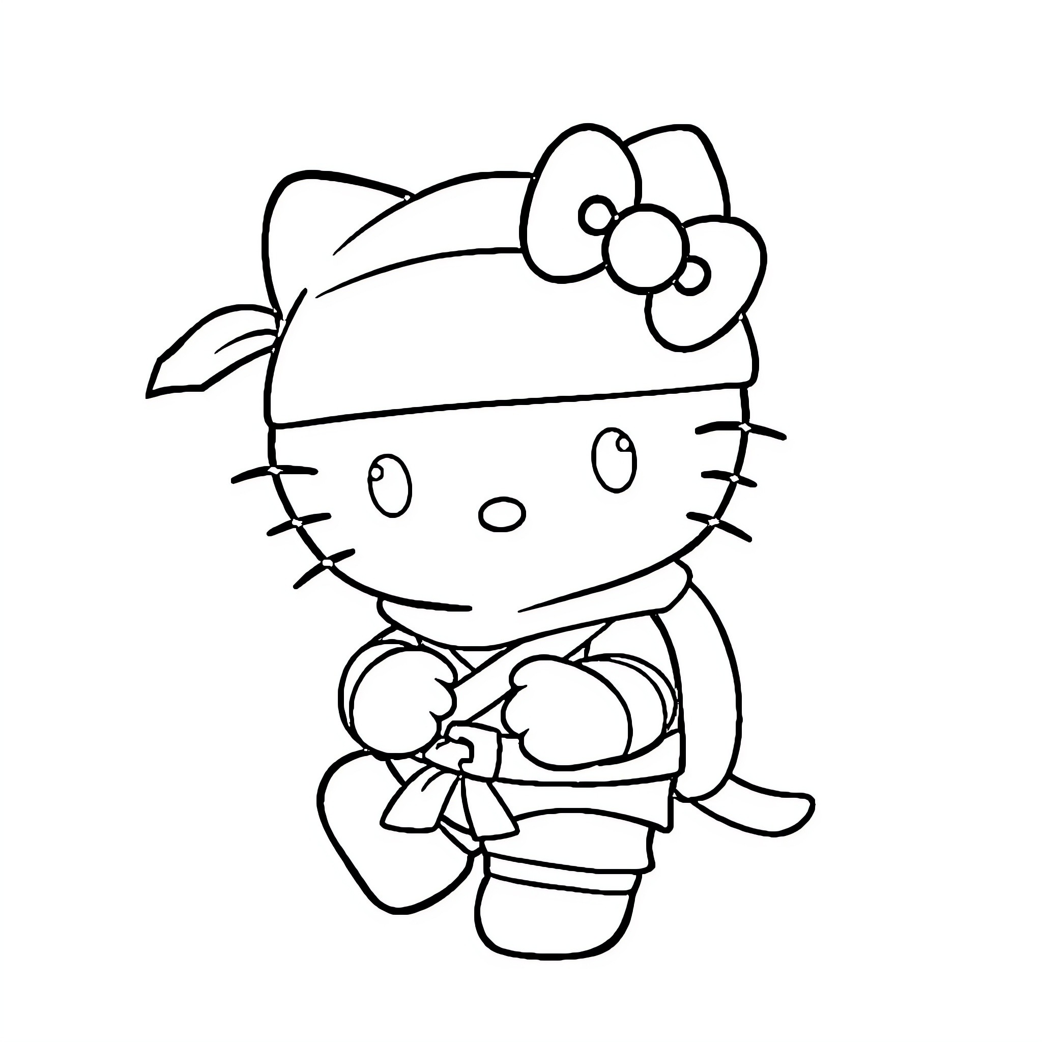 Hello Kitty Holding a Stuffed Animal Coloring Page (free black-and-white line drawing printable PDF for all, from beginners to advanced learners, including children, teens, adults, and seniors)