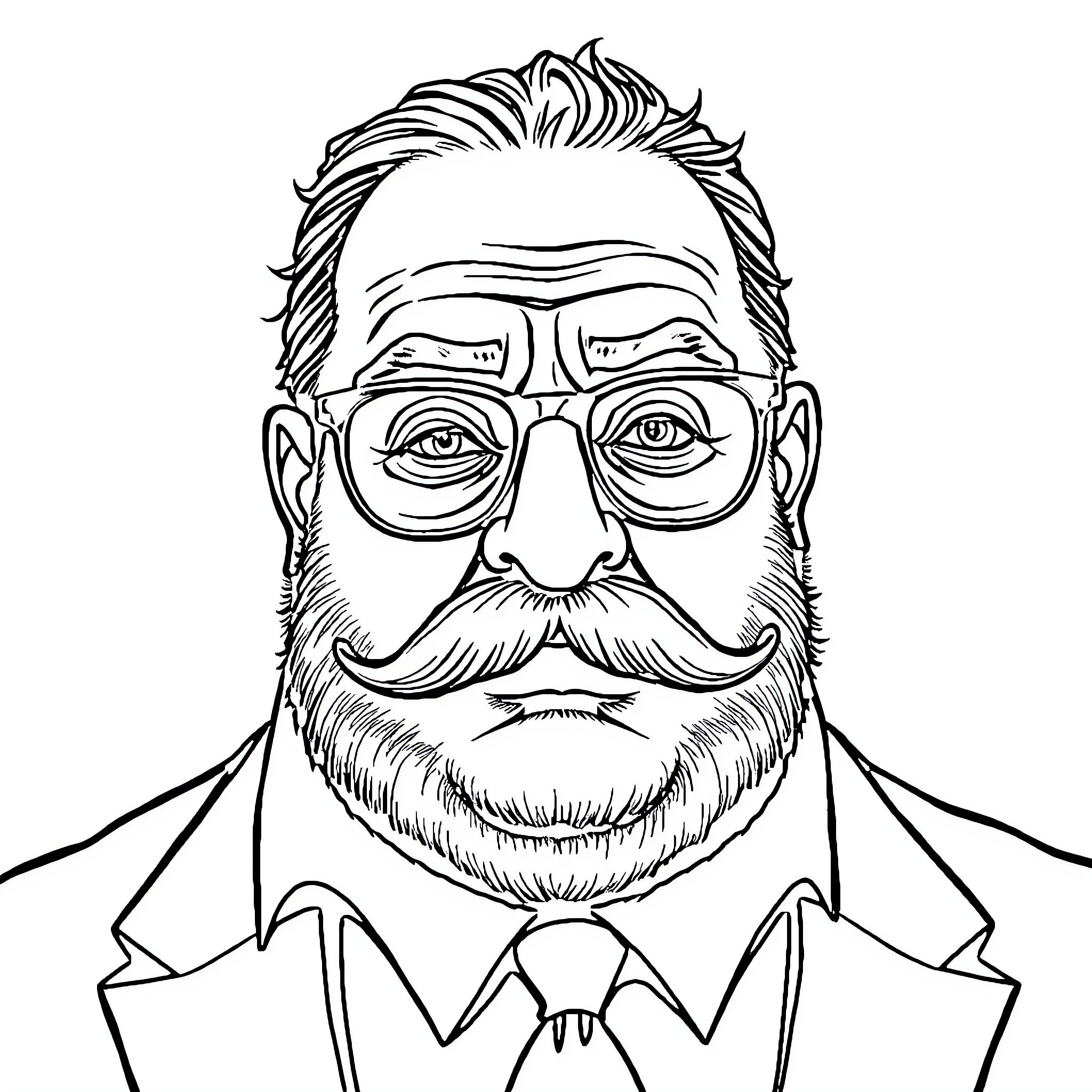 Jewish man with glasses and mustache in formal attire Coloring Page (free black-and-white line drawing printable PDF for all, from beginners to advanced learners, including children, teens, adults, and seniors)