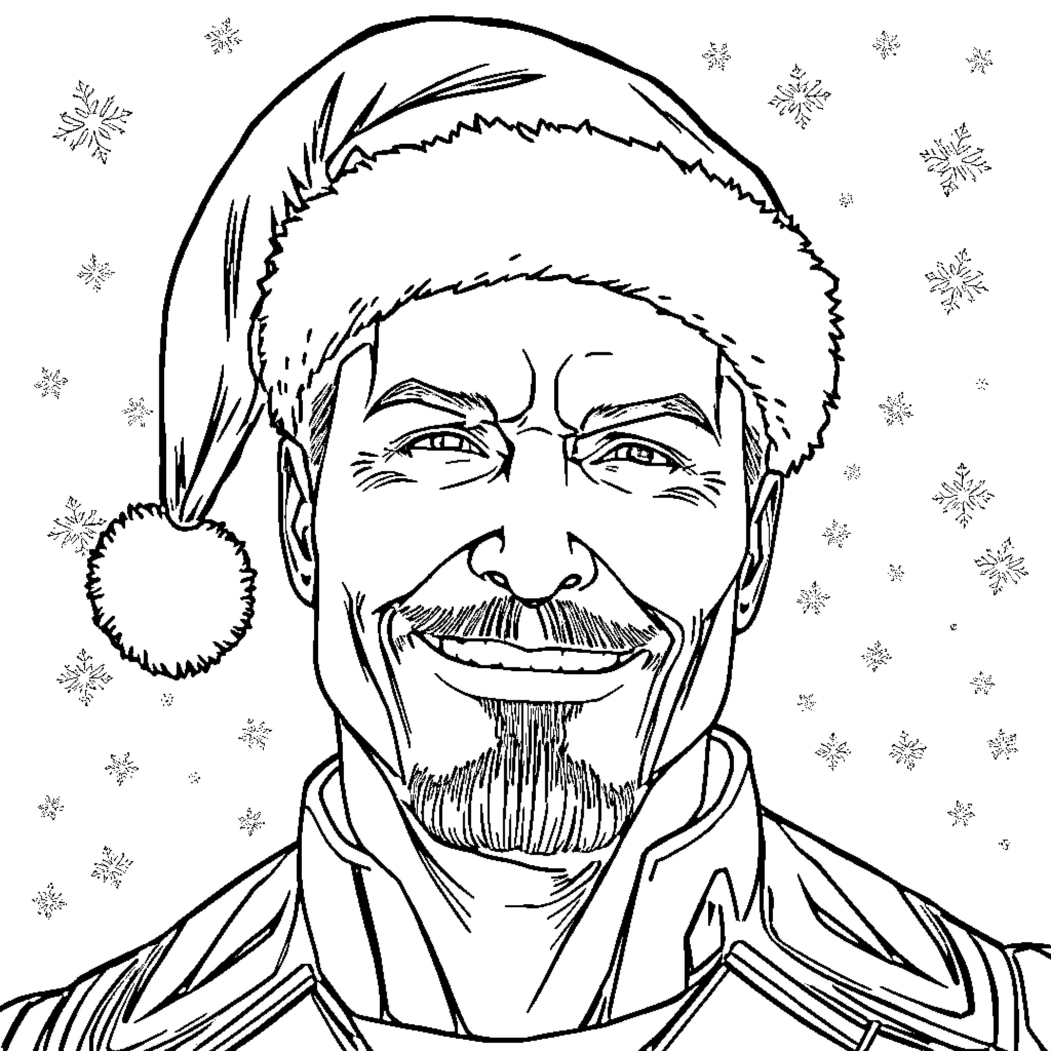 Tony Stark enjoying the holiday season Coloring Page (free black-and-white line drawing printable PDF for all, from beginners to advanced learners, including children, teens, adults, and seniors)