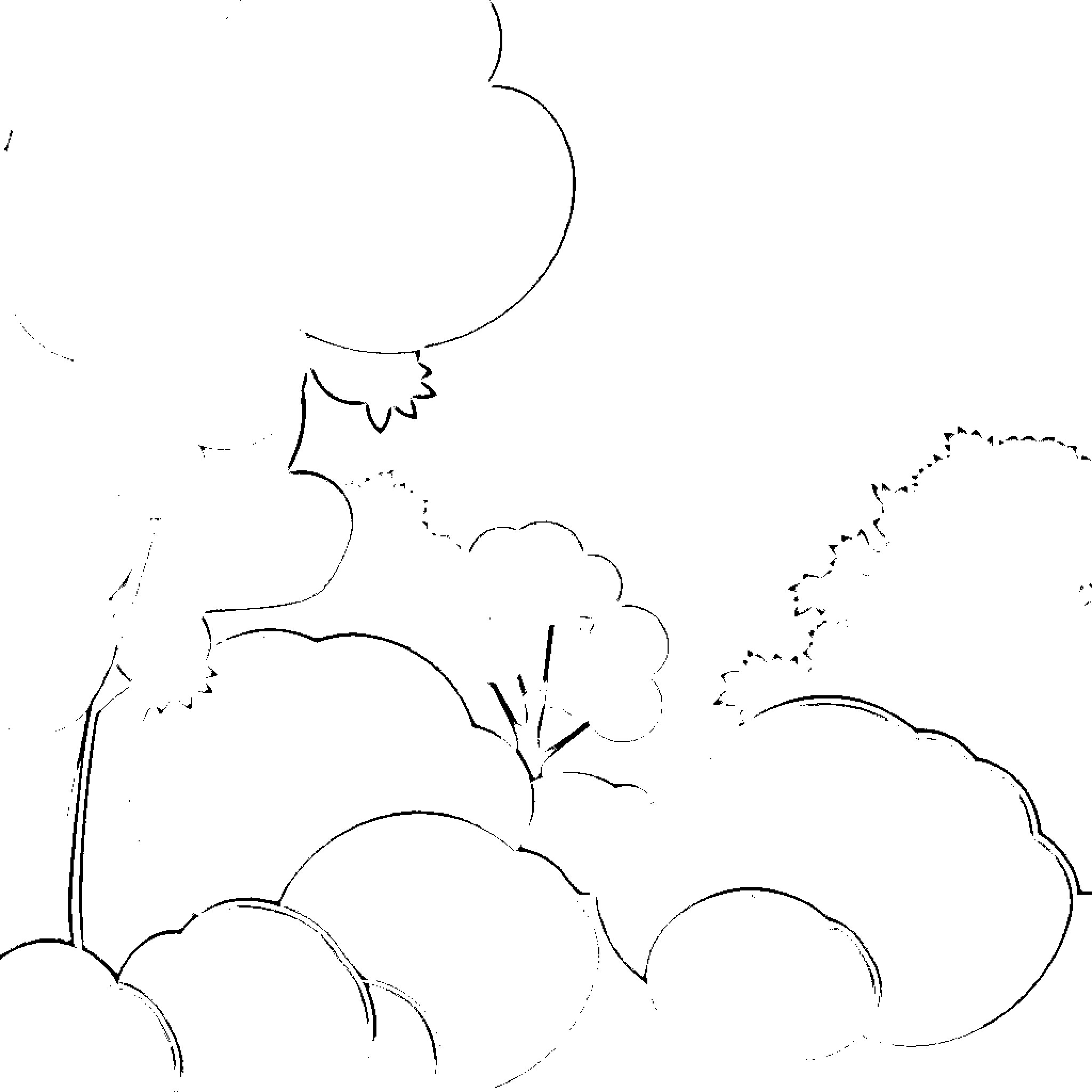 Tree against cloudy night sky Coloring Page (free black-and-white line drawing printable PDF for all, from beginners to advanced learners, including children, teens, adults, and seniors)