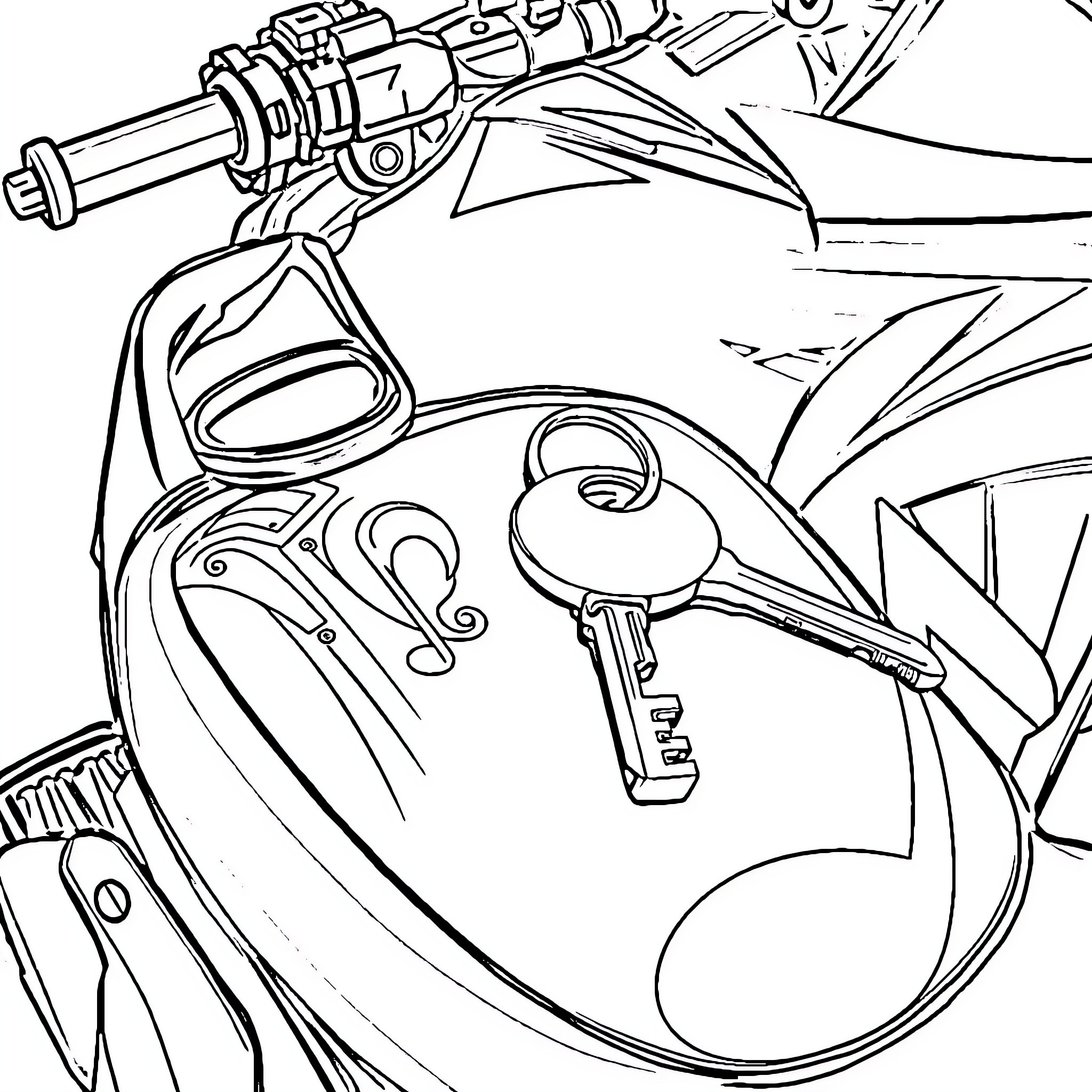 Key Items Scattered Across a Technological Scene Coloring Page (free black-and-white line drawing printable PDF for all, from beginners to advanced learners, including children, teens, adults, and seniors)