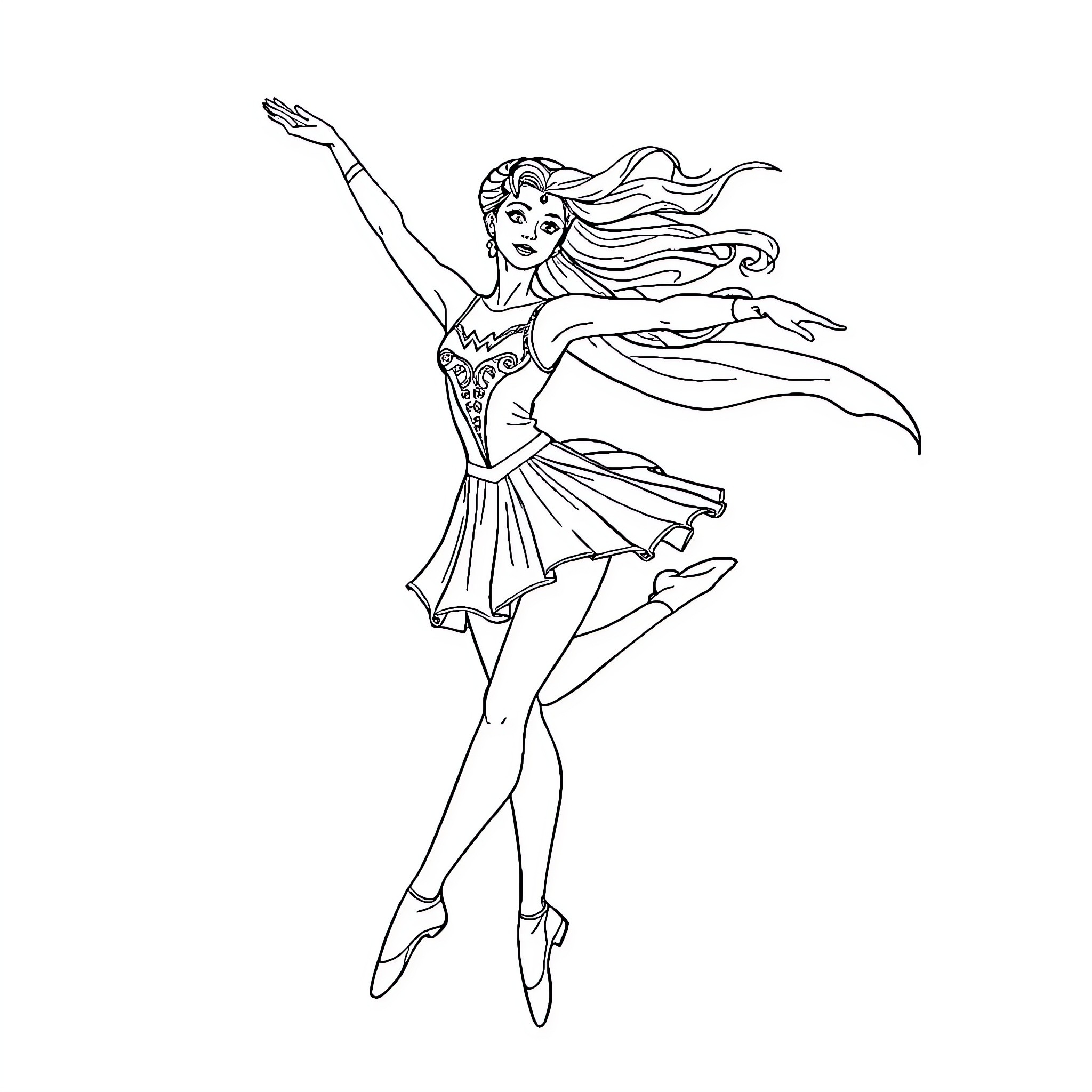 Hero Dancing with Elegance and Joy Coloring Page (free black-and-white line drawing printable PDF for all, from beginners to advanced learners, including children, teens, adults, and seniors)