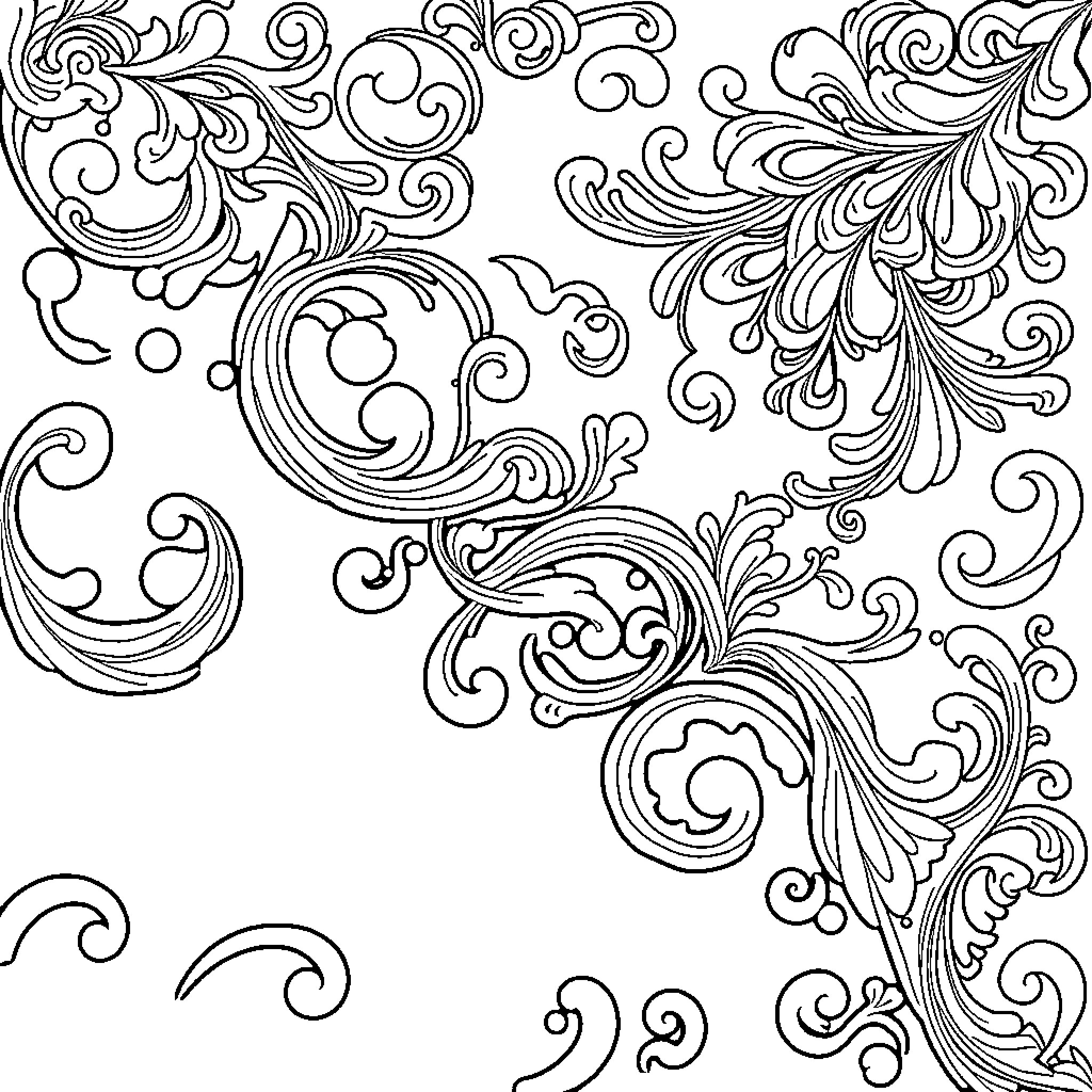 Arabesque of swirling organic shapes and patterns Coloring Page (free black-and-white line drawing printable PDF for all, from beginners to advanced learners, including children, teens, adults, and seniors)