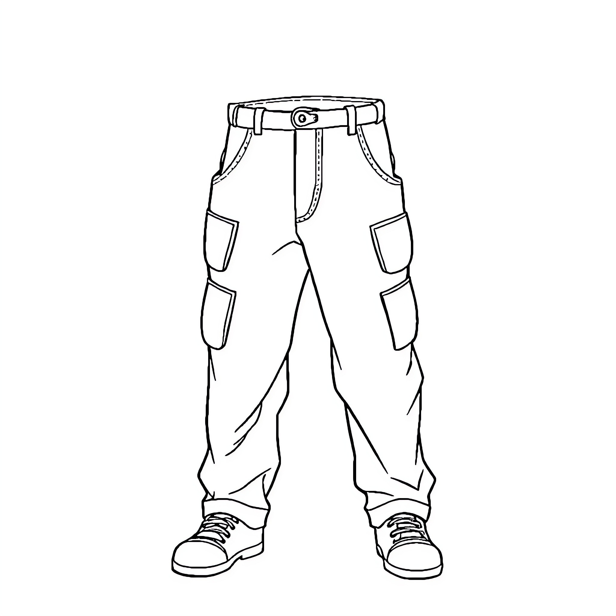 Pantalon with multiple pockets and comfortable shoes Coloring Page (free black-and-white line drawing printable PDF for all, from beginners to advanced learners, including children, teens, adults, and seniors)