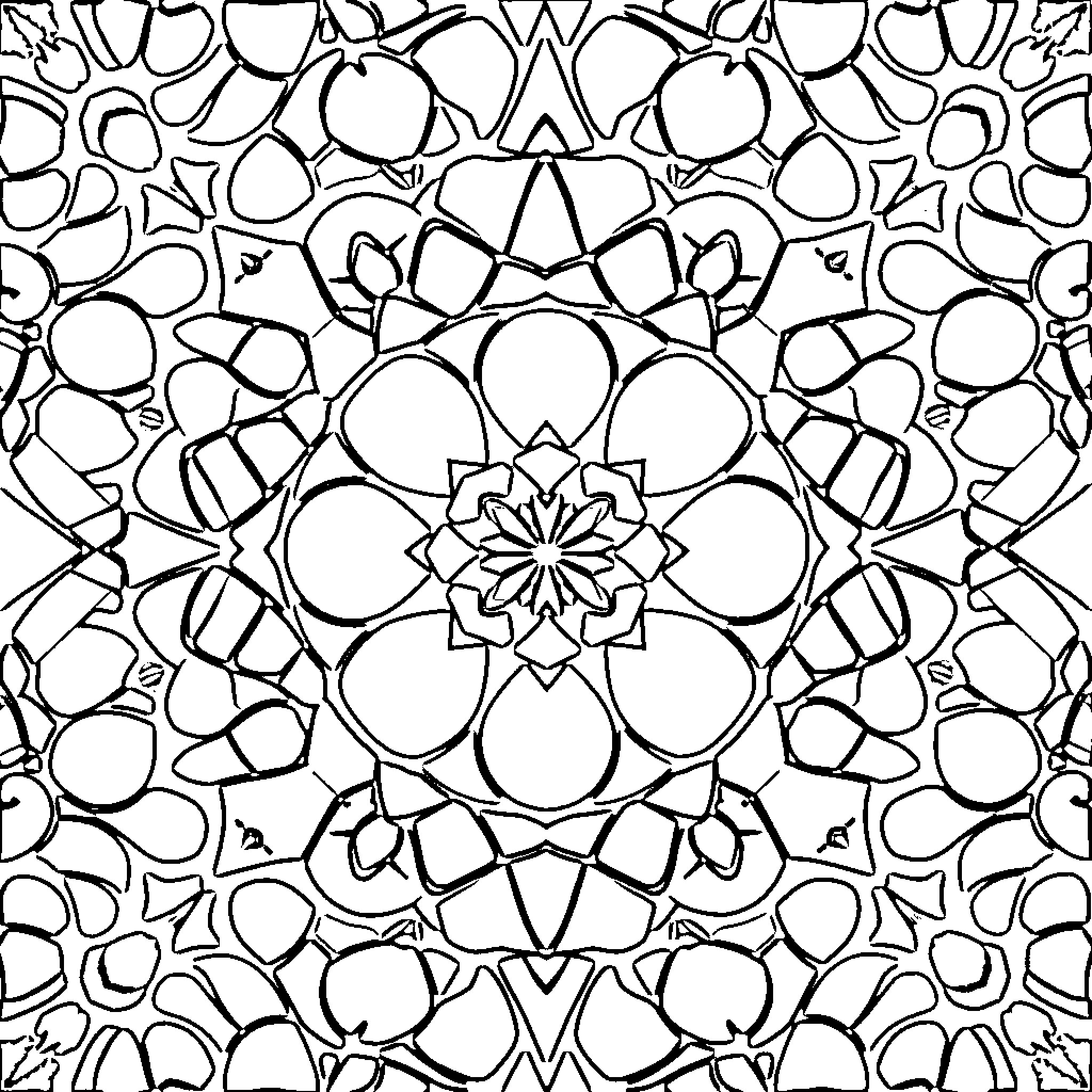 Shape of Intricate Floral Mandala Pattern Coloring Page (free black-and-white line drawing printable PDF for all, from beginners to advanced learners, including children, teens, adults, and seniors)
