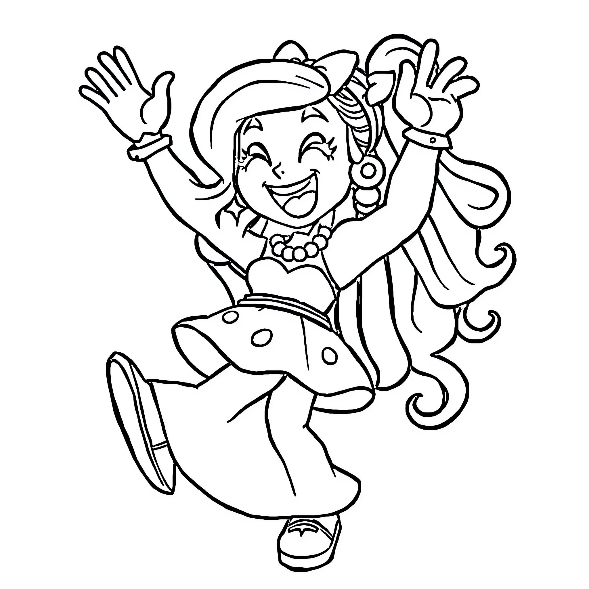 Colette happily jumping with excitement Coloring Page (free black-and-white line drawing printable PDF for all, from beginners to advanced learners, including children, teens, adults, and seniors)