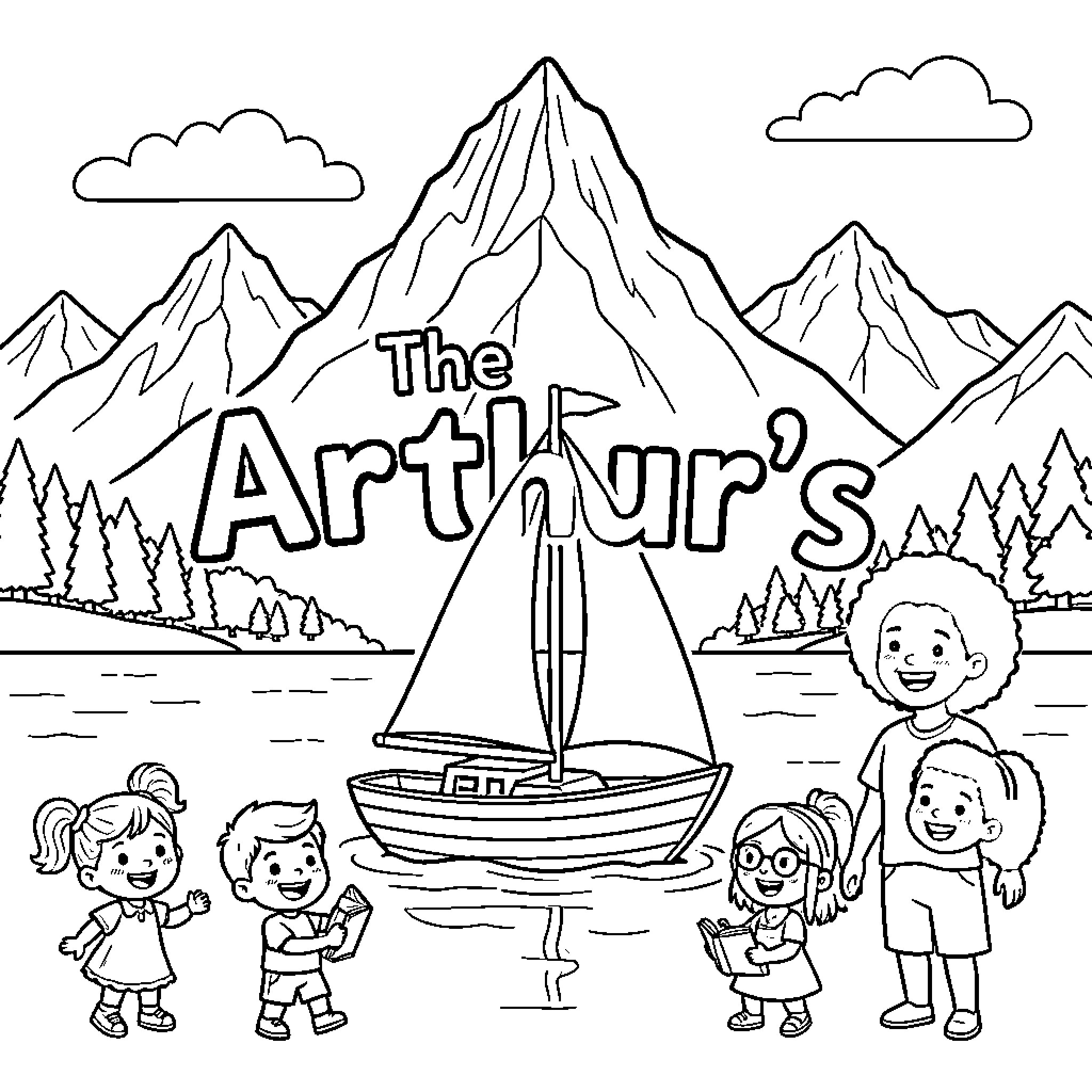 The Arthur's Outdoor Adventures with Family Coloring Page (free black-and-white line drawing printable PDF for all, from beginners to advanced learners, including children, teens, adults, and seniors)