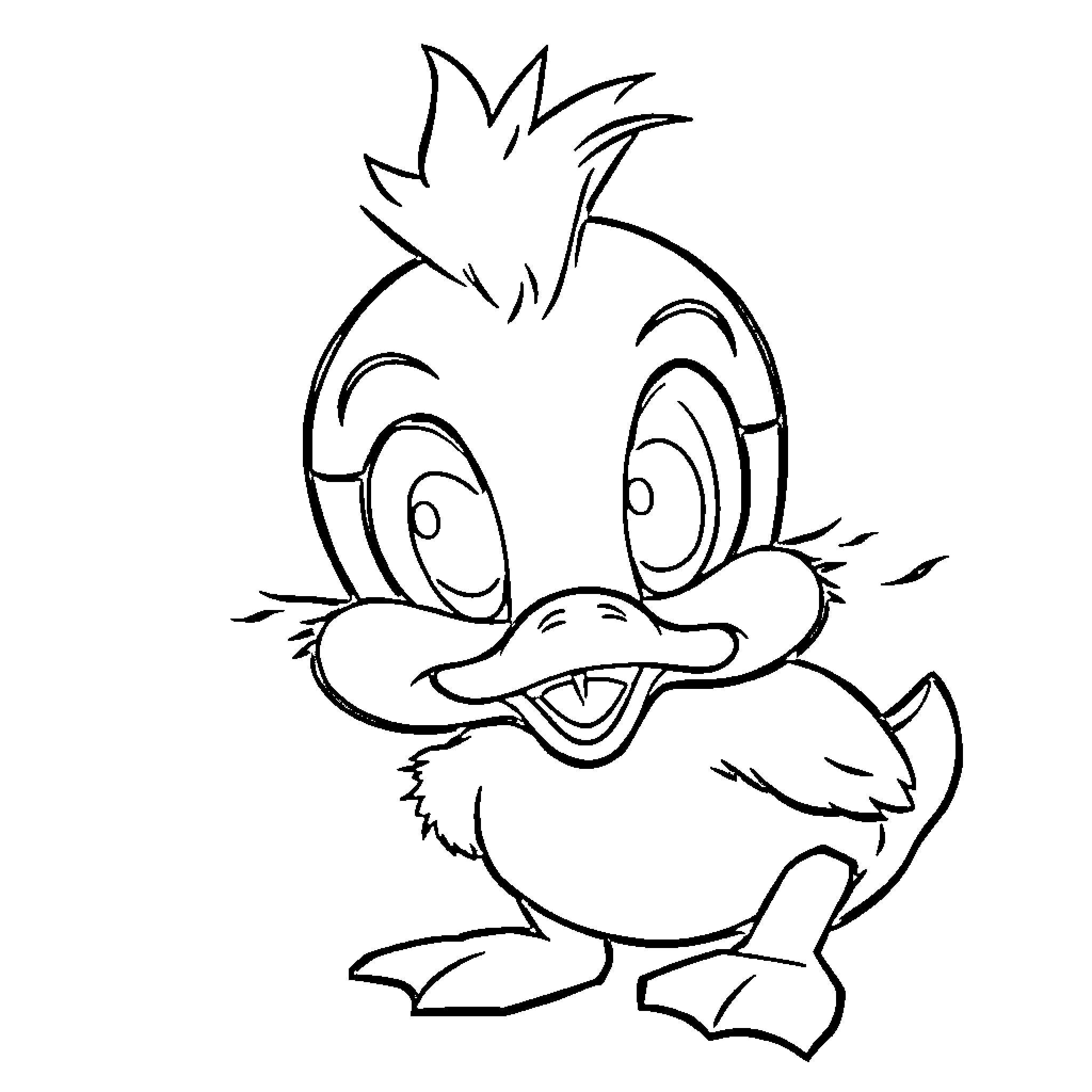 Daffy Duck's Excited Expression and Casual Pose Coloring Page (free black-and-white line drawing printable PDF for all, from beginners to advanced learners, including children, teens, adults, and seniors)