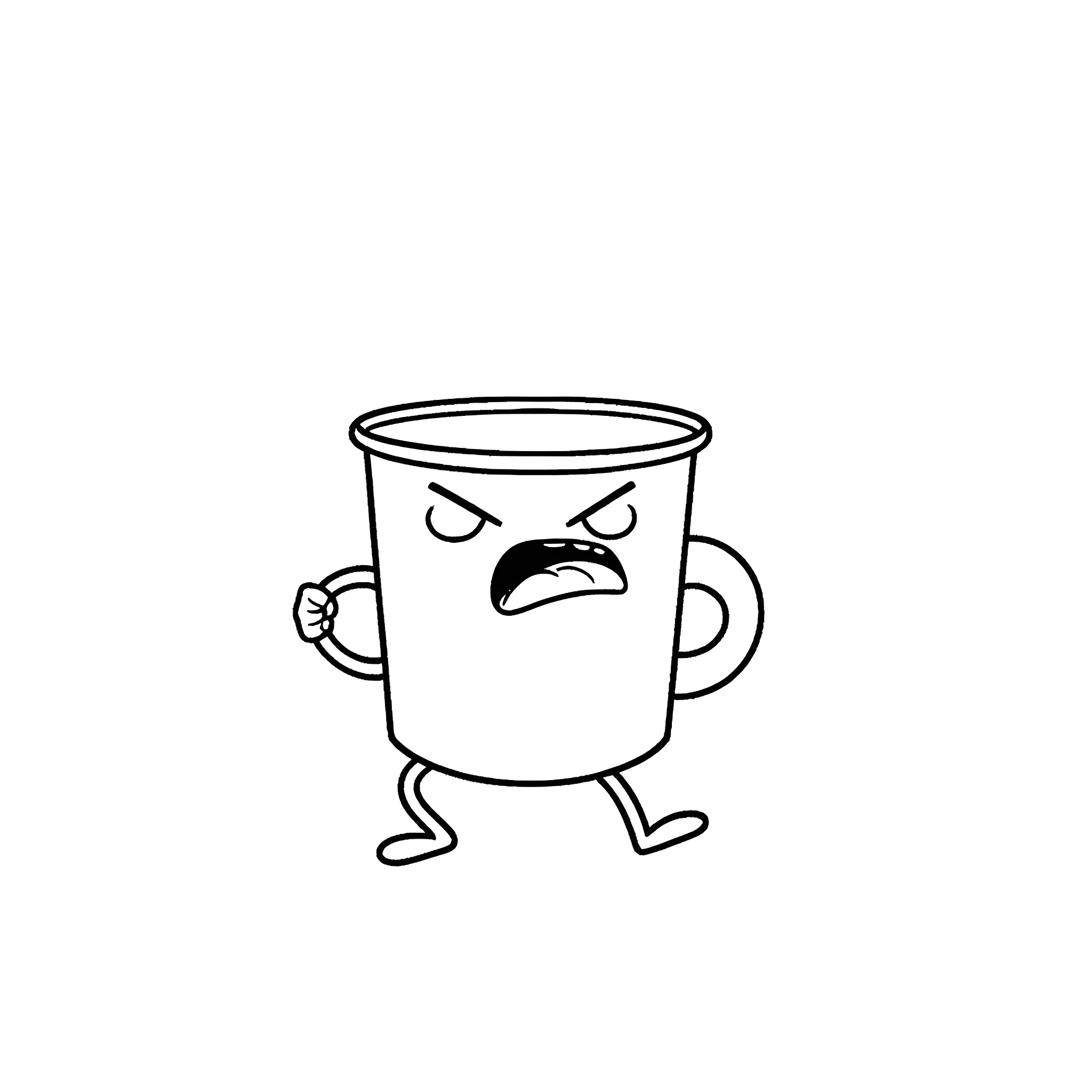 Cup expressing anger or irritation Coloring Page (free black-and-white line drawing printable PDF for all, from beginners to advanced learners, including children, teens, adults, and seniors)