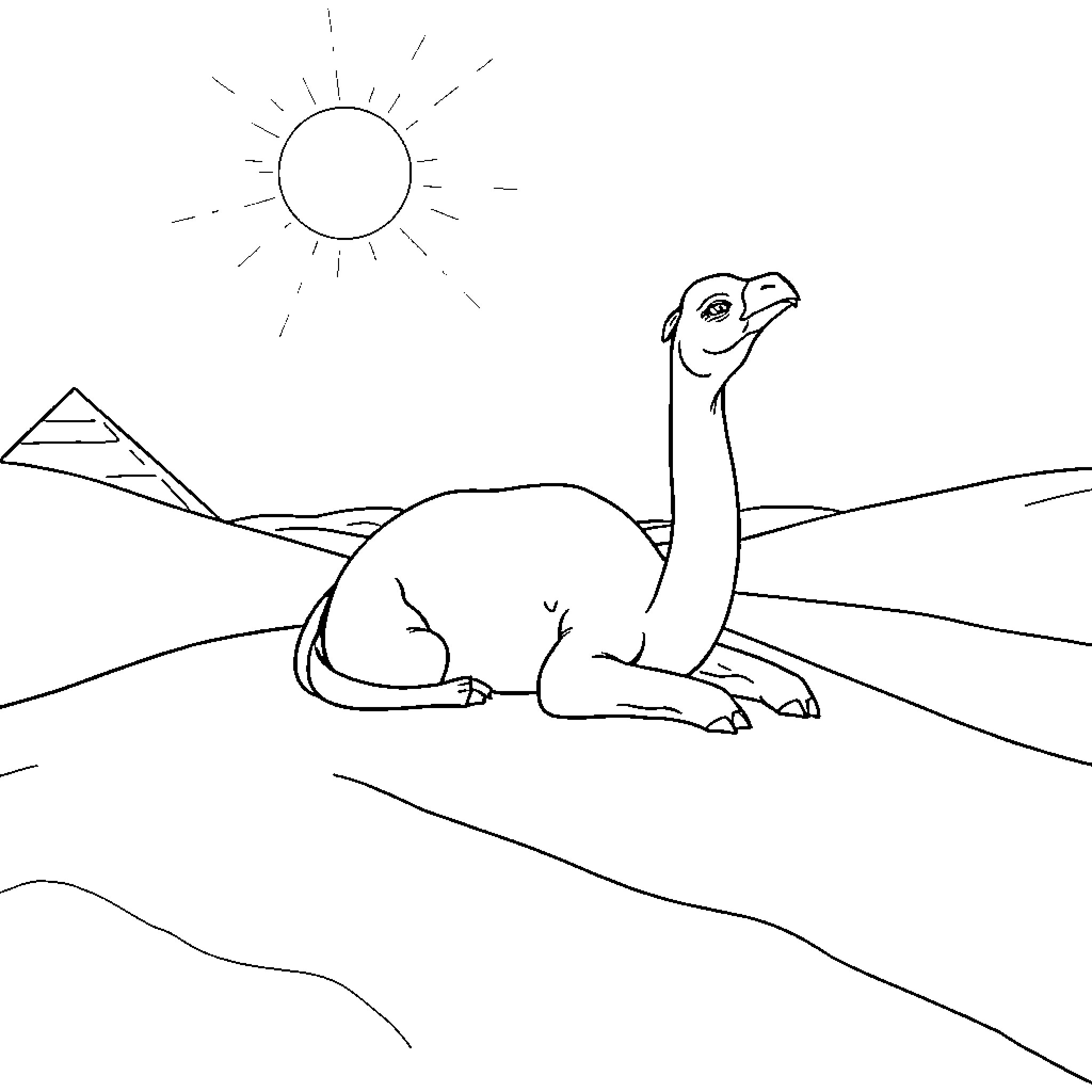 Frigocamelo enjoying the desert sun Coloring Page (free black-and-white line drawing printable PDF for all, from beginners to advanced learners, including children, teens, adults, and seniors)