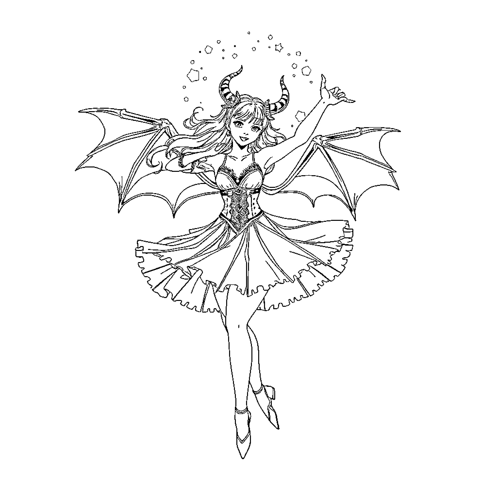 Zoey's Magical Fairy Dance Coloring Page (free black-and-white line drawing printable PDF for all, from beginners to advanced learners, including children, teens, adults, and seniors)