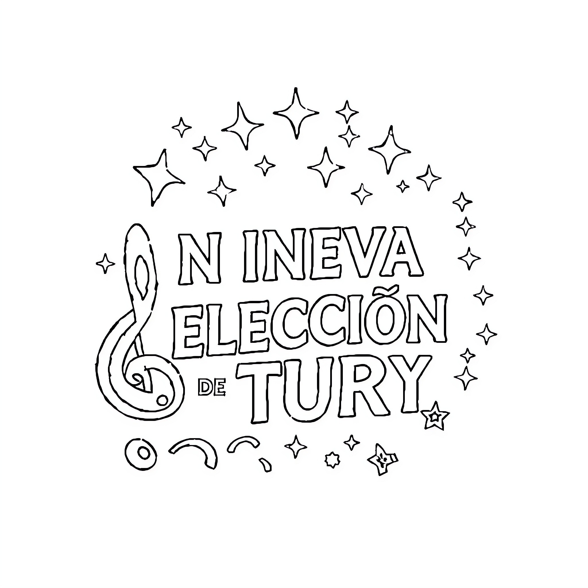 Logo with musical and starry elements Coloring Page (free black-and-white line drawing printable PDF for all, from beginners to advanced learners, including children, teens, adults, and seniors)