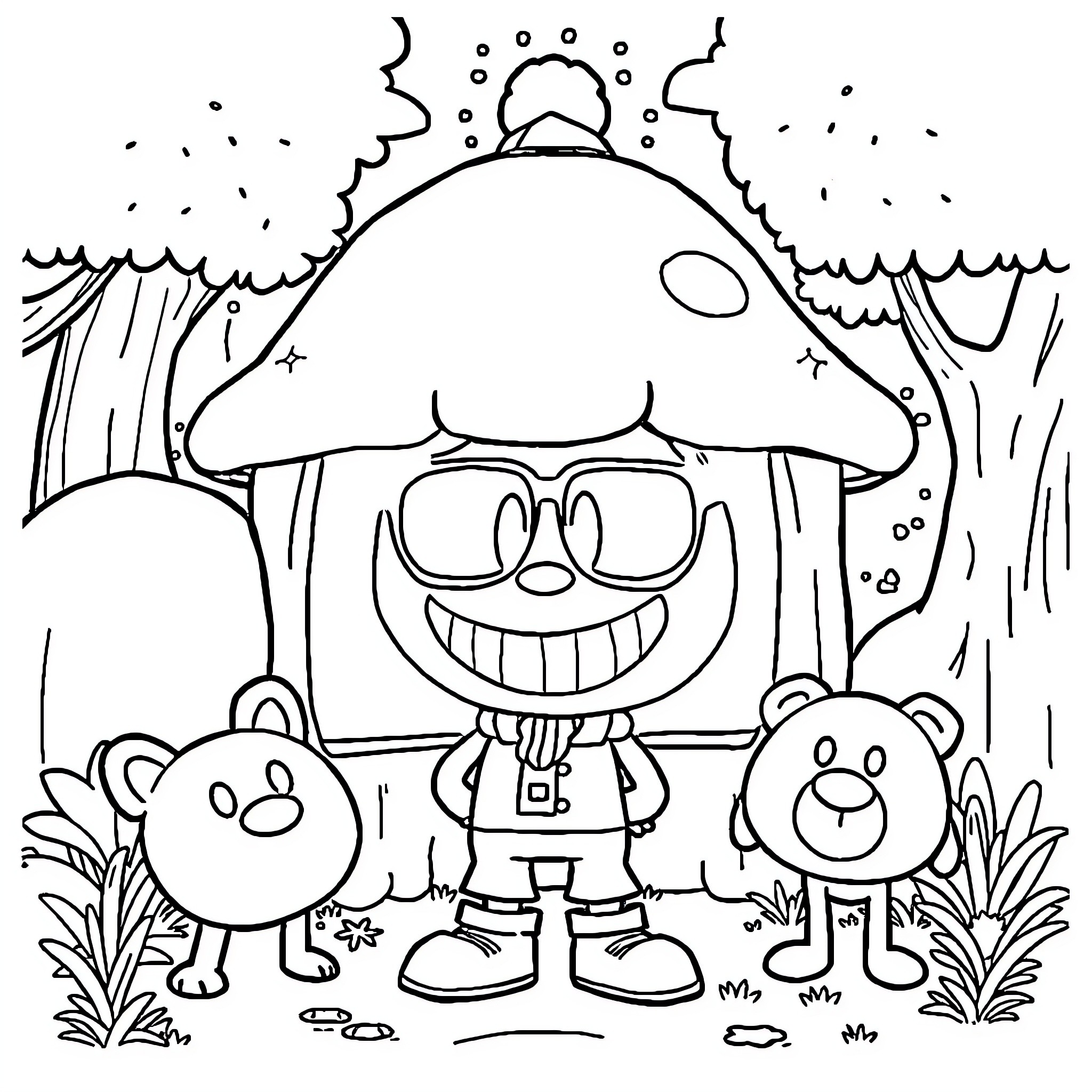 Gumball and friends exploring the outdoors Coloring Page (free black-and-white line drawing printable PDF for all, from beginners to advanced learners, including children, teens, adults, and seniors)