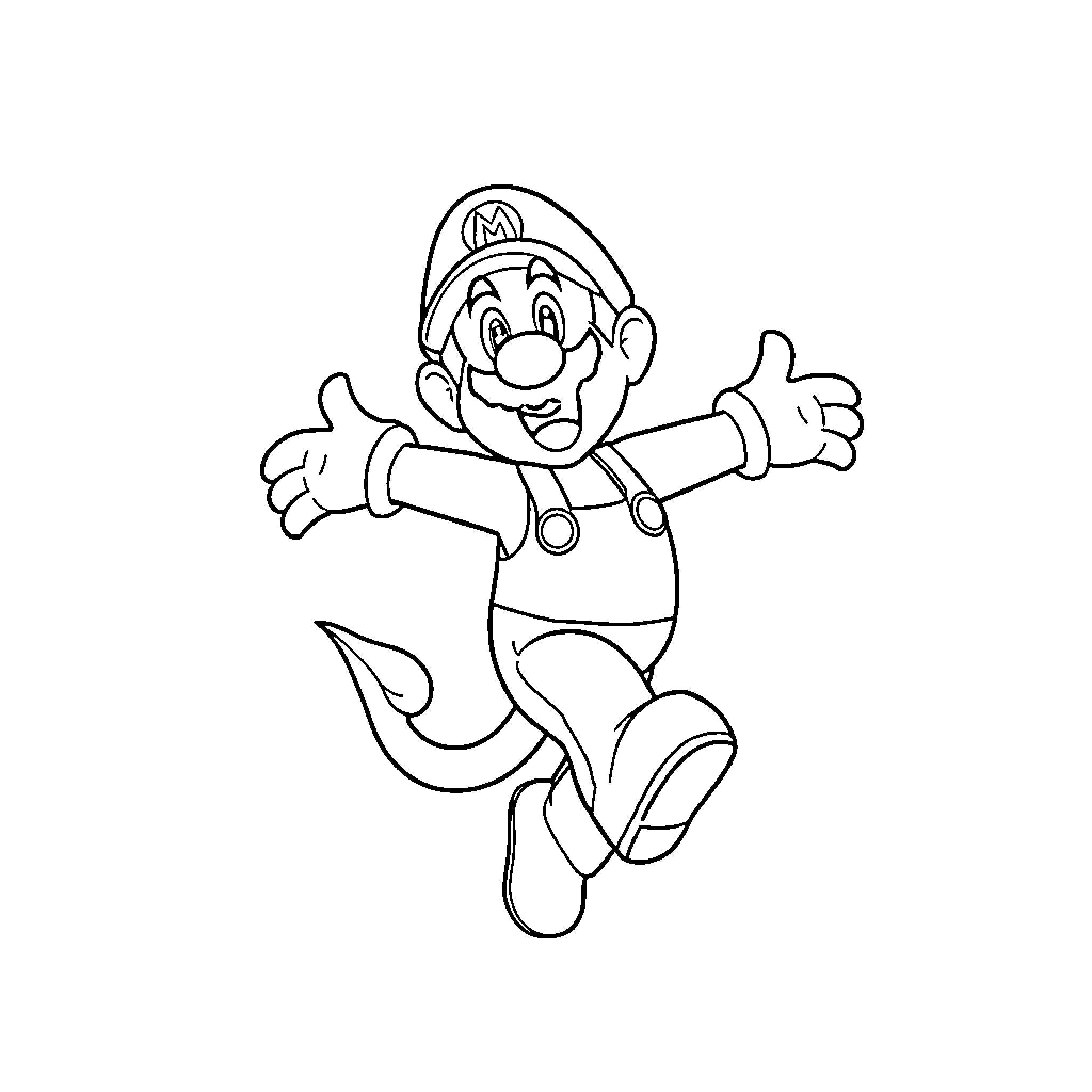 Mario Jumping with Excitement Coloring Page (free black-and-white line drawing printable PDF for all, from beginners to advanced learners, including children, teens, adults, and seniors)