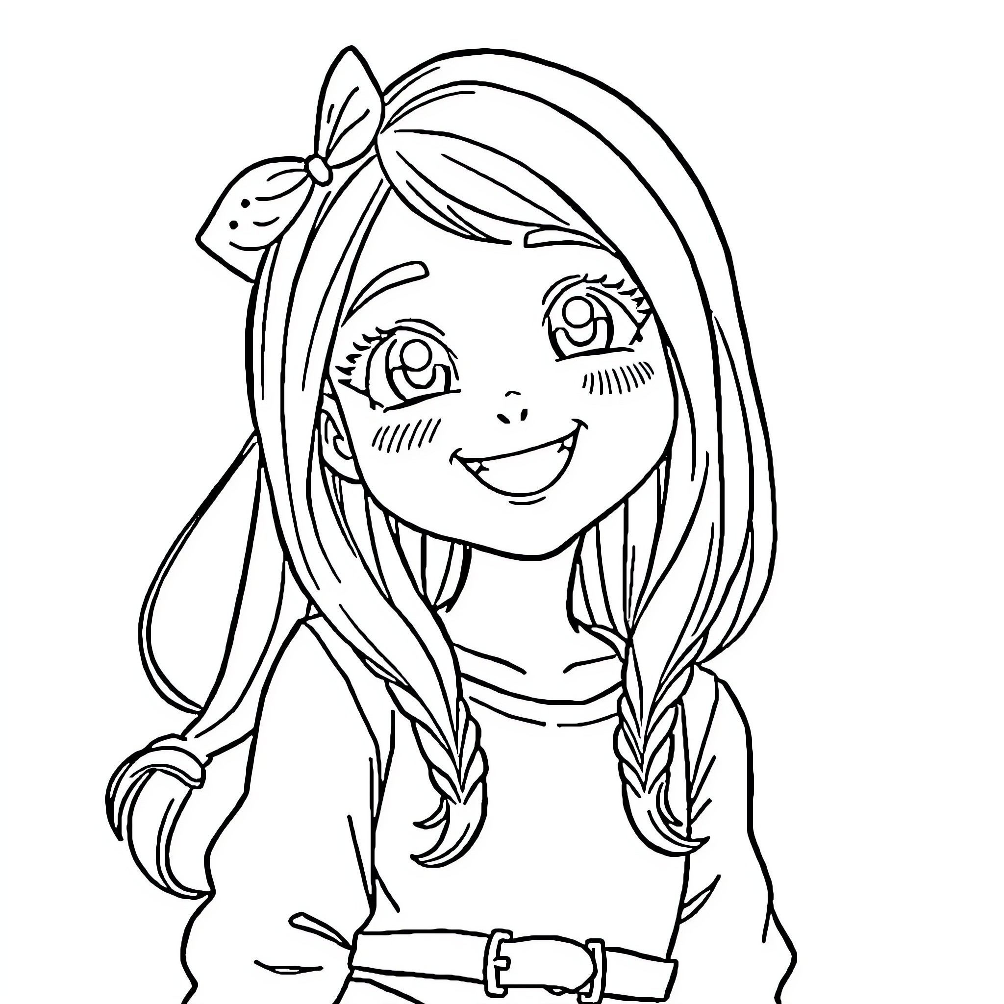 Aphmau smiling cheerfully with a bow in her hair Coloring Page (free black-and-white line drawing printable PDF for all, from beginners to advanced learners, including children, teens, adults, and seniors)
