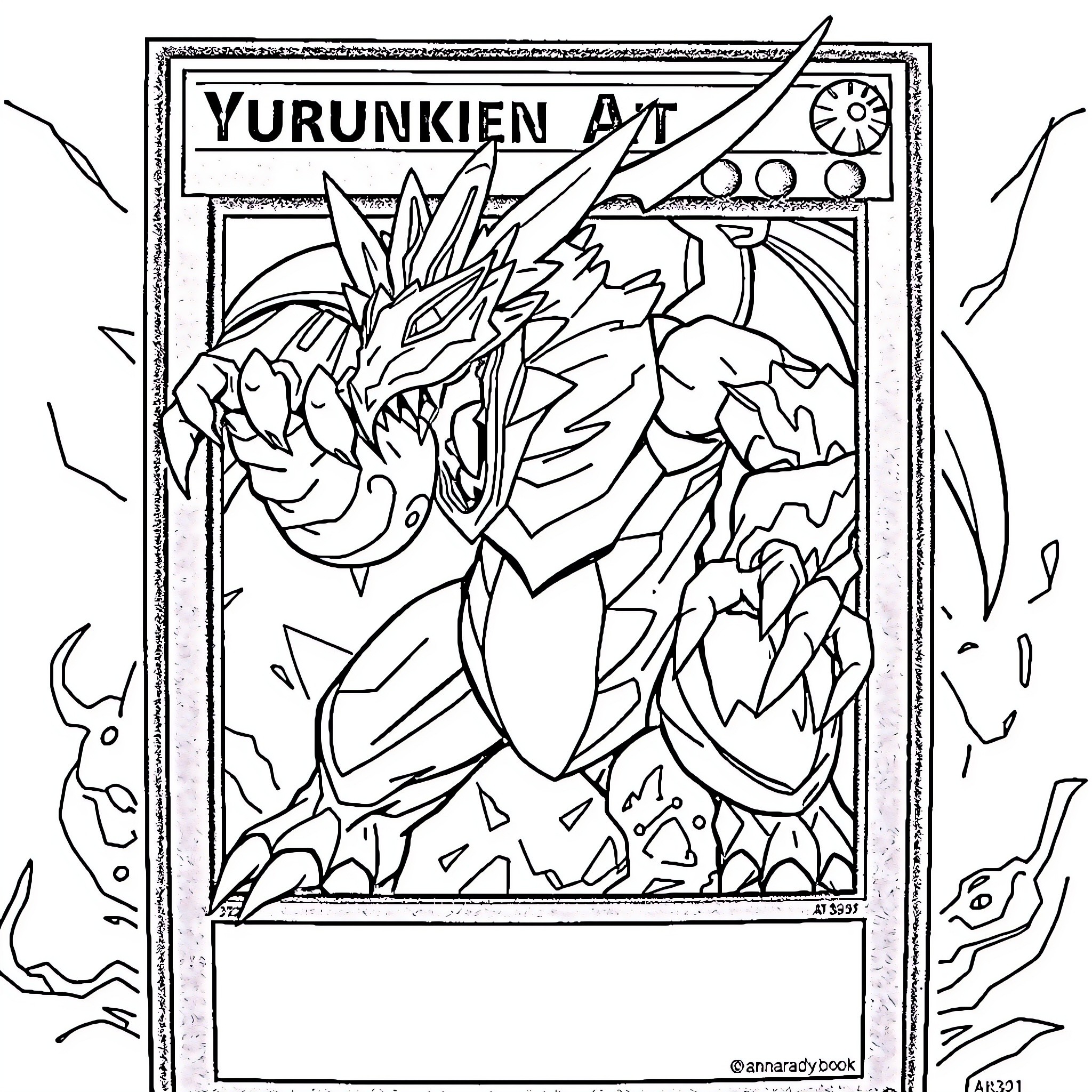 Yu-Gi-Oh! Monster Card Illustration Coloring Page (free black-and-white line drawing printable PDF for all, from beginners to advanced learners, including children, teens, adults, and seniors)
