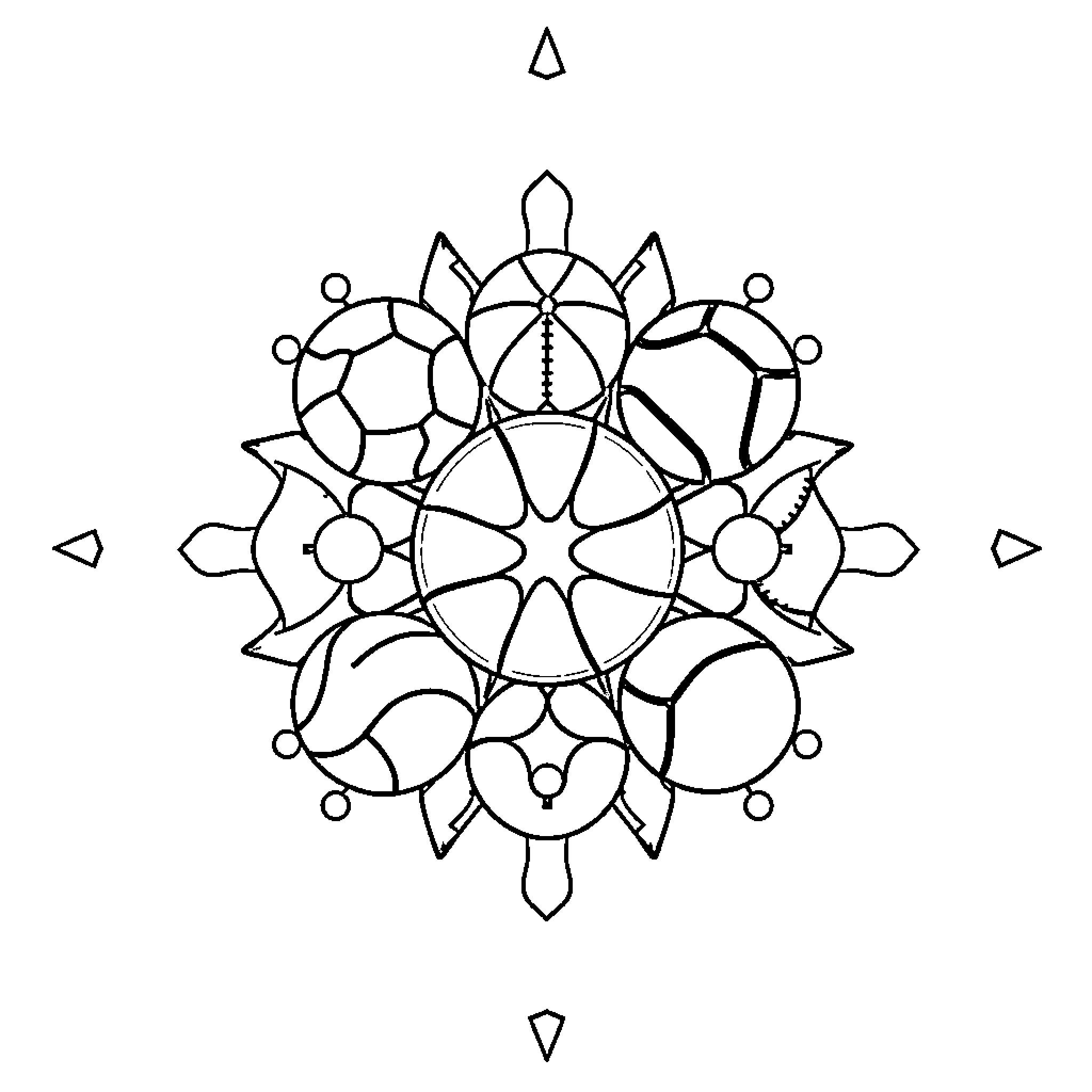 Mandala of Intricate Geometric Patterns Coloring Page (free black-and-white line drawing printable PDF for all, from beginners to advanced learners, including children, teens, adults, and seniors)