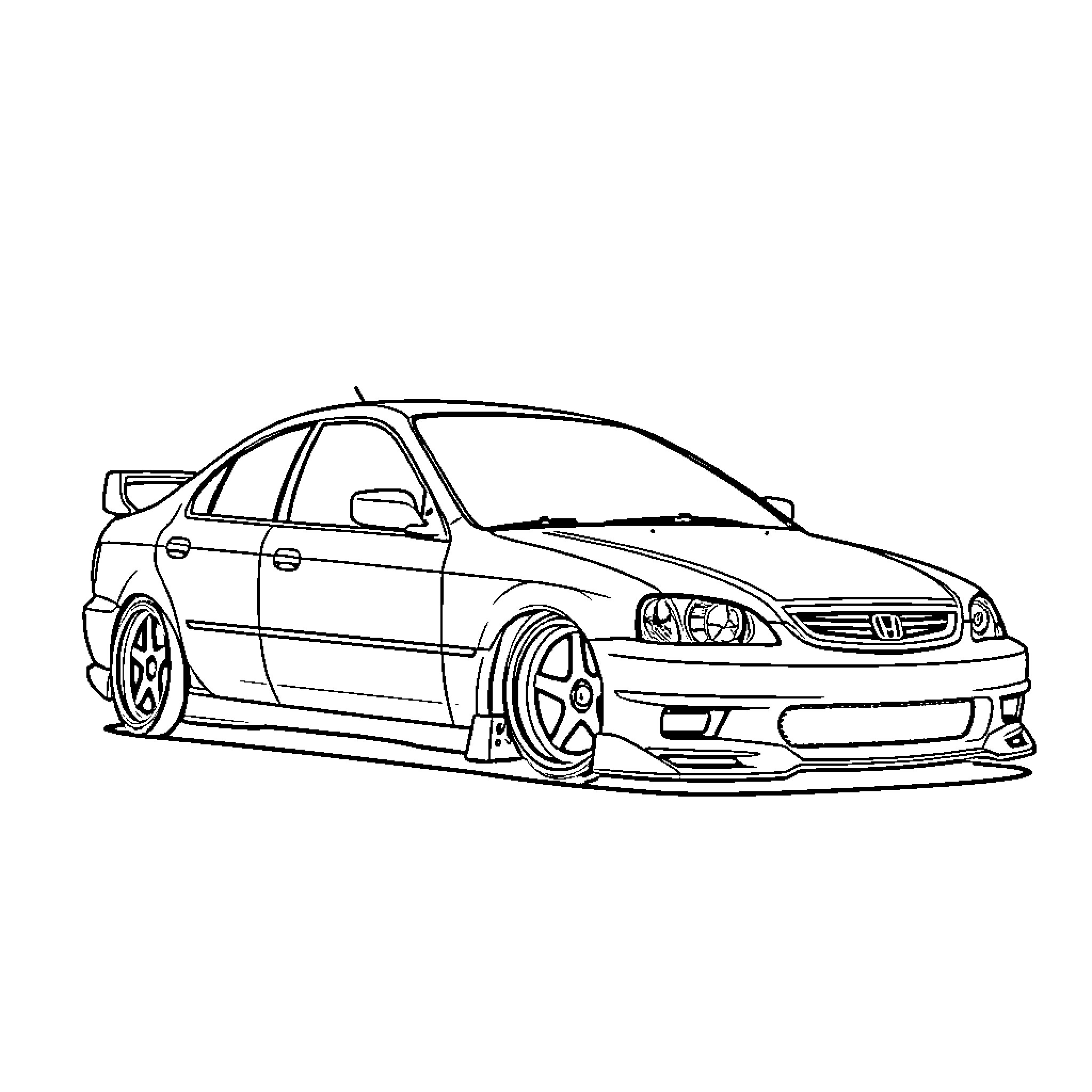 Honda Civic tuned car on racetrack Coloring Page (free black-and-white line drawing printable PDF for all, from beginners to advanced learners, including children, teens, adults, and seniors)