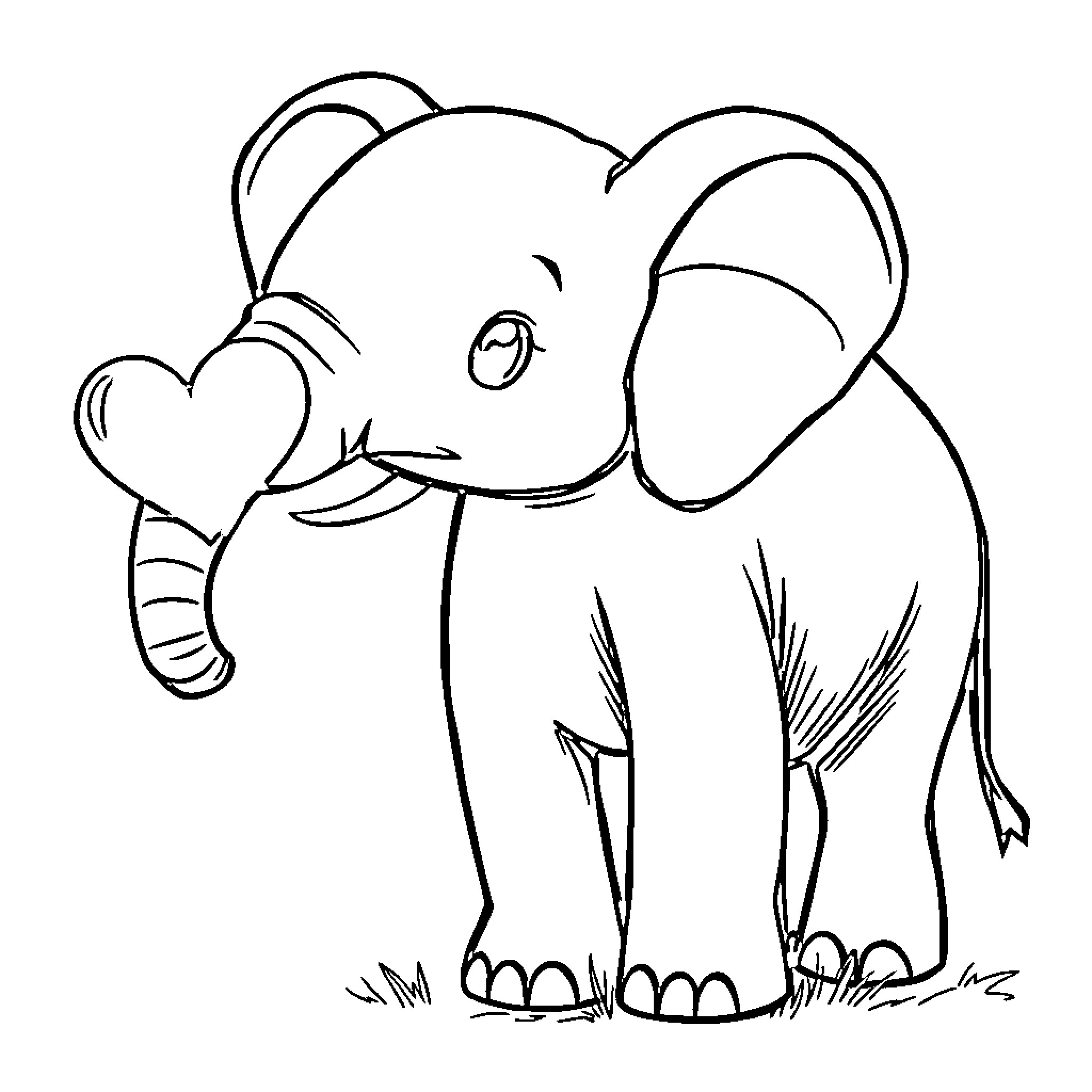 Elephant standing in a field Coloring Page (free black-and-white line drawing printable PDF for all, from beginners to advanced learners, including children, teens, adults, and seniors)
