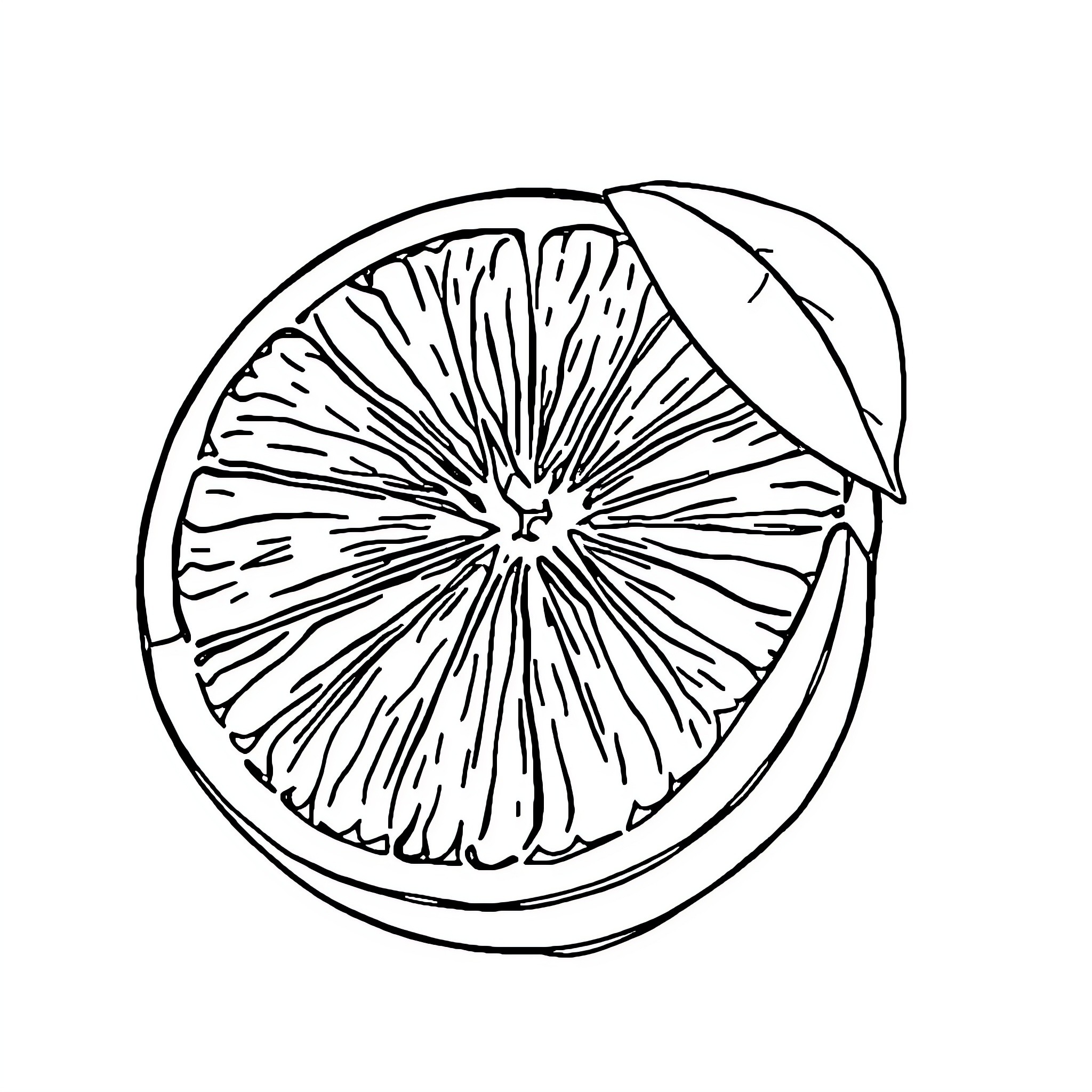 Orange Slice Silhouette Coloring Page (free black-and-white line drawing printable PDF for all, from beginners to advanced learners, including children, teens, adults, and seniors)