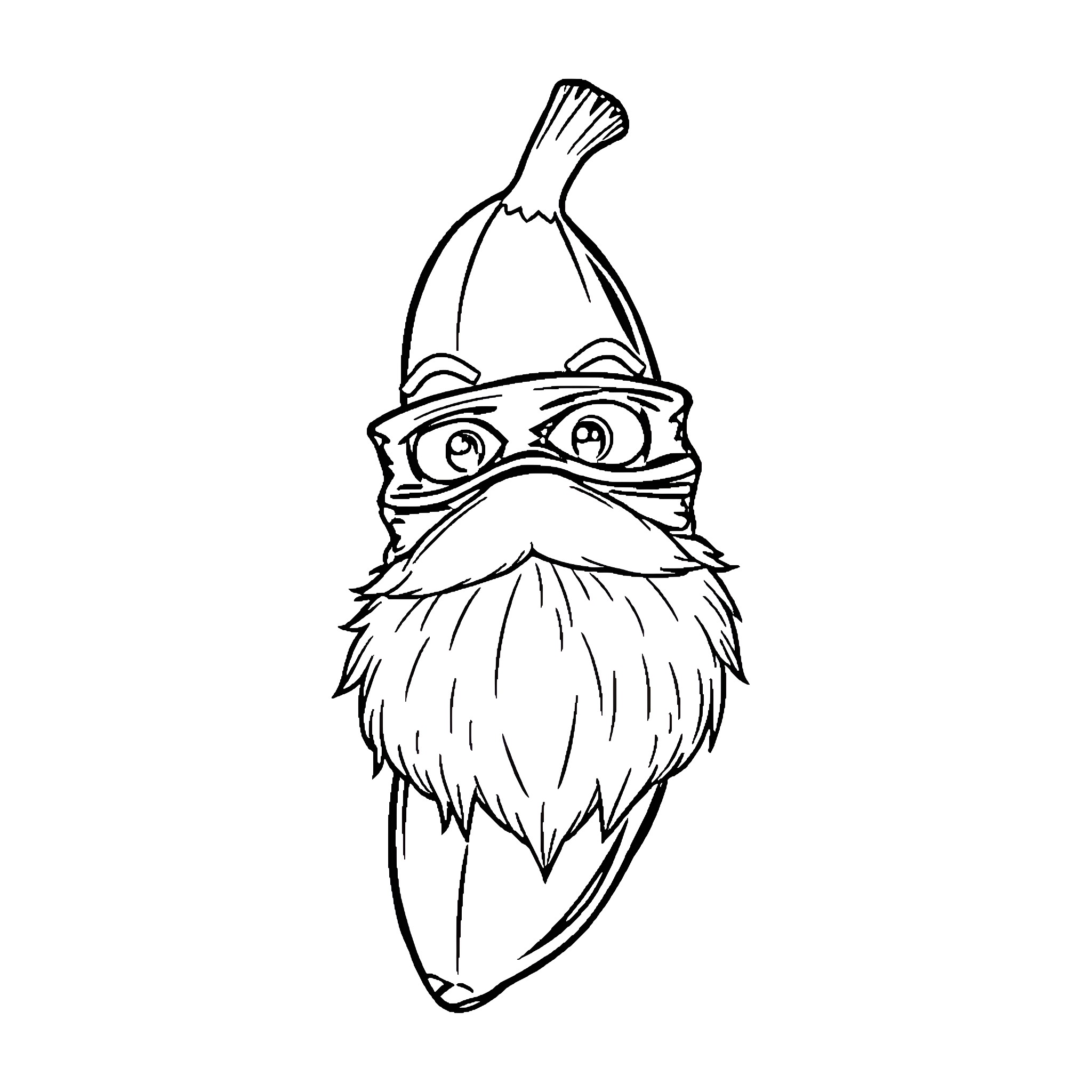 Banana-shaped character with a disguise Coloring Page (free black-and-white line drawing printable PDF for all, from beginners to advanced learners, including children, teens, adults, and seniors)