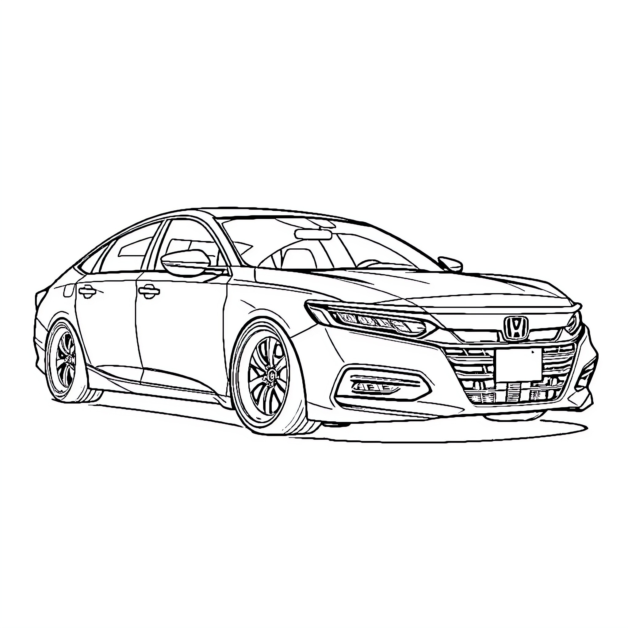 Accord Modern Sedan in Sleek Design Coloring Page (free black-and-white line drawing printable PDF for all, from beginners to advanced learners, including children, teens, adults, and seniors)