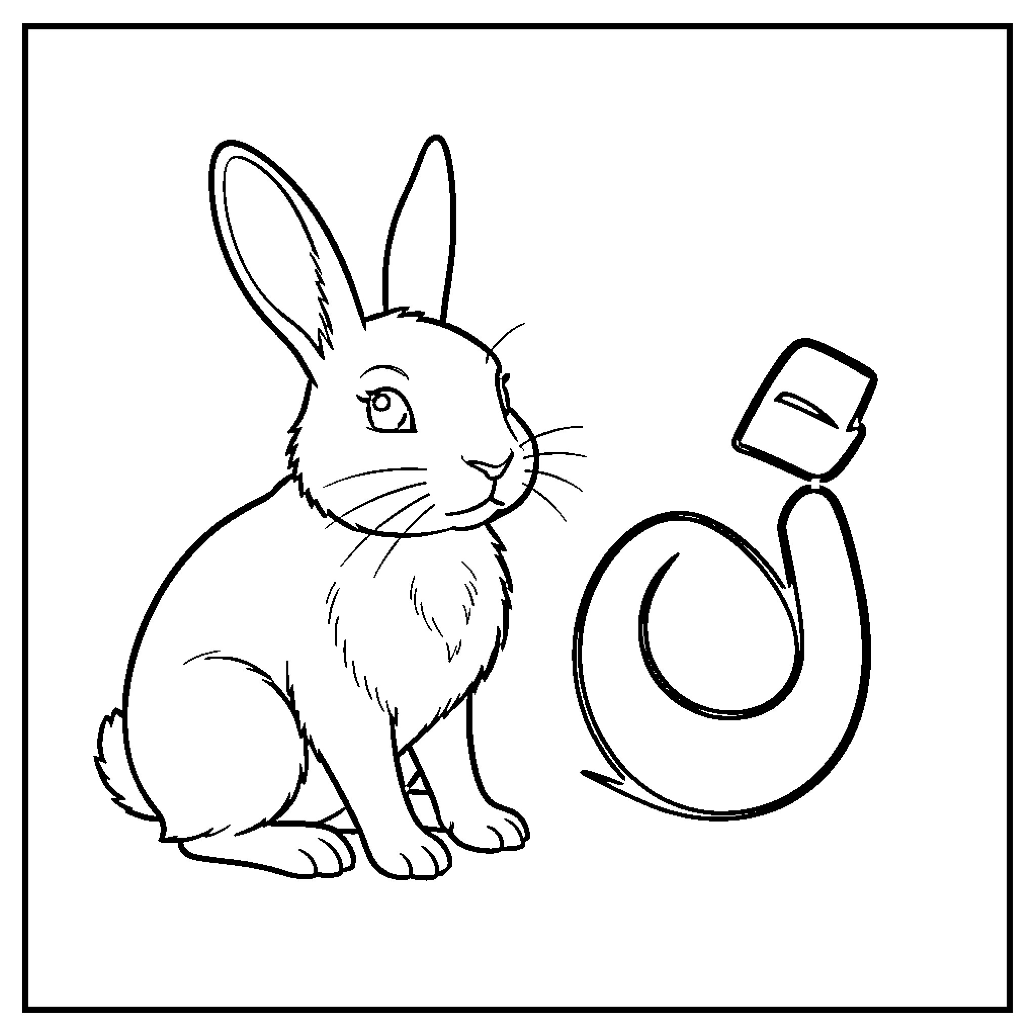 Rabbit sitting calmly next to a piece of food Coloring Page (free black-and-white line drawing printable PDF for all, from beginners to advanced learners, including children, teens, adults, and seniors)