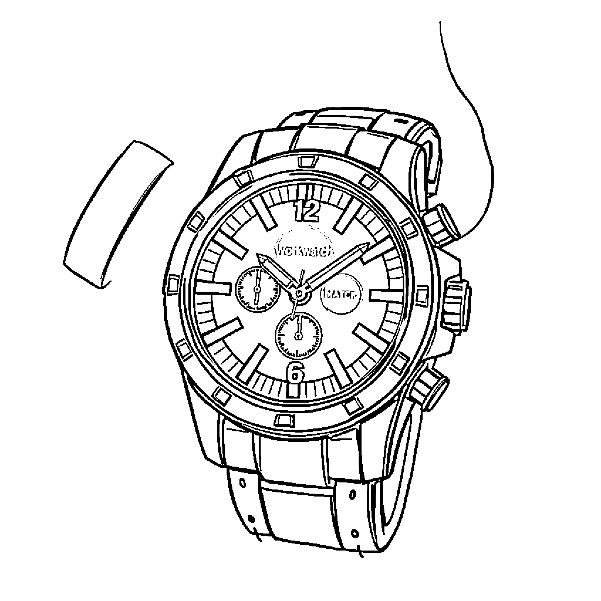 Watch a stylish timepiece with intricate details Coloring Page (free black-and-white line drawing printable PDF for all, from beginners to advanced learners, including children, teens, adults, and seniors)