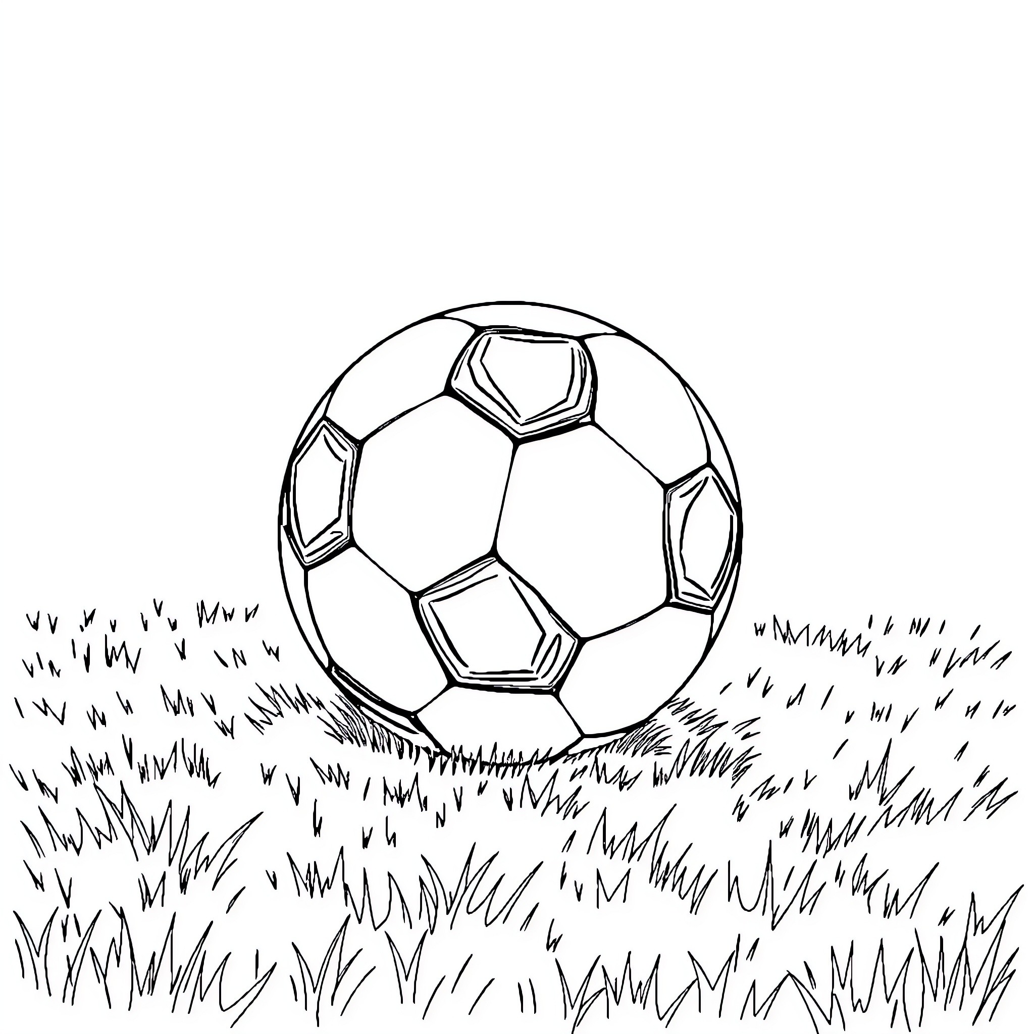 Soccer Ball in Grassy Field Coloring Page (free black-and-white line drawing printable PDF for all, from beginners to advanced learners, including children, teens, adults, and seniors)