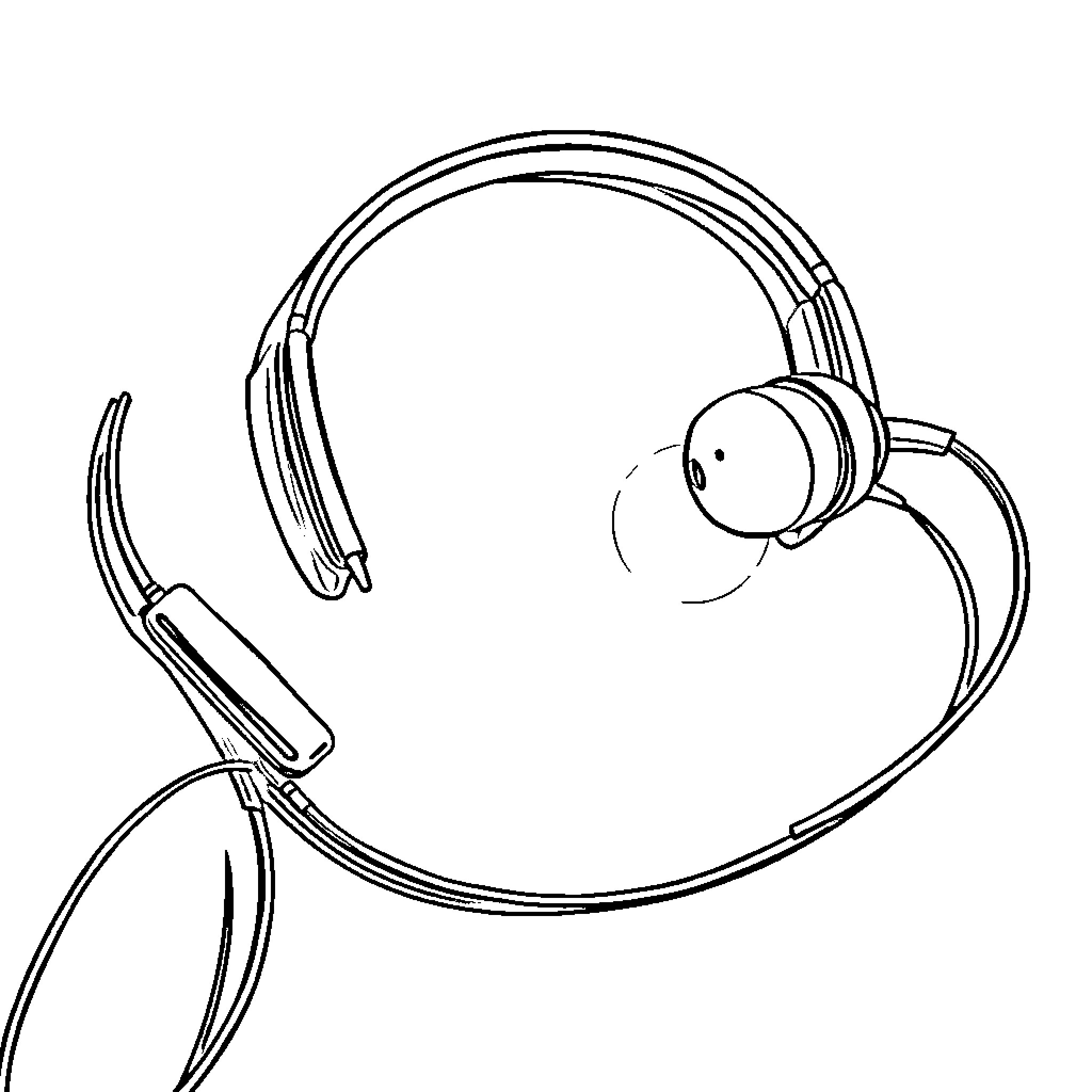 Earbud Listening Intently with Headphones Coloring Page (free black-and-white line drawing printable PDF for all, from beginners to advanced learners, including children, teens, adults, and seniors)