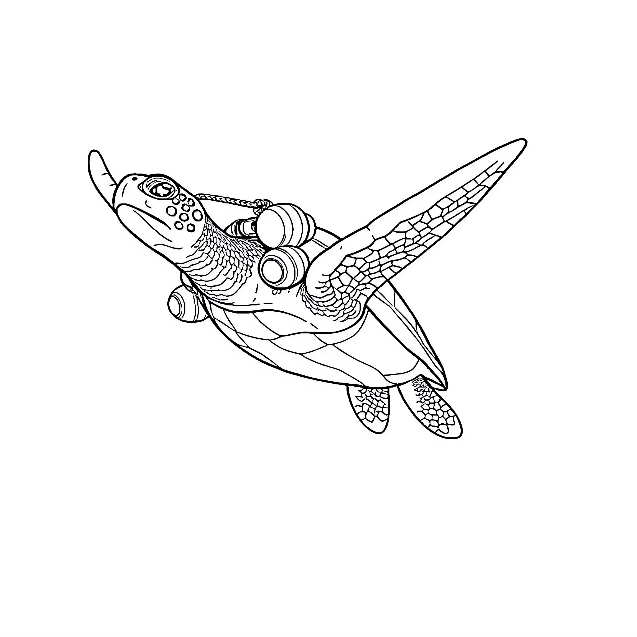 Sea Turtle swimming with purpose Coloring Page (free black-and-white line drawing printable PDF for all, from beginners to advanced learners, including children, teens, adults, and seniors)