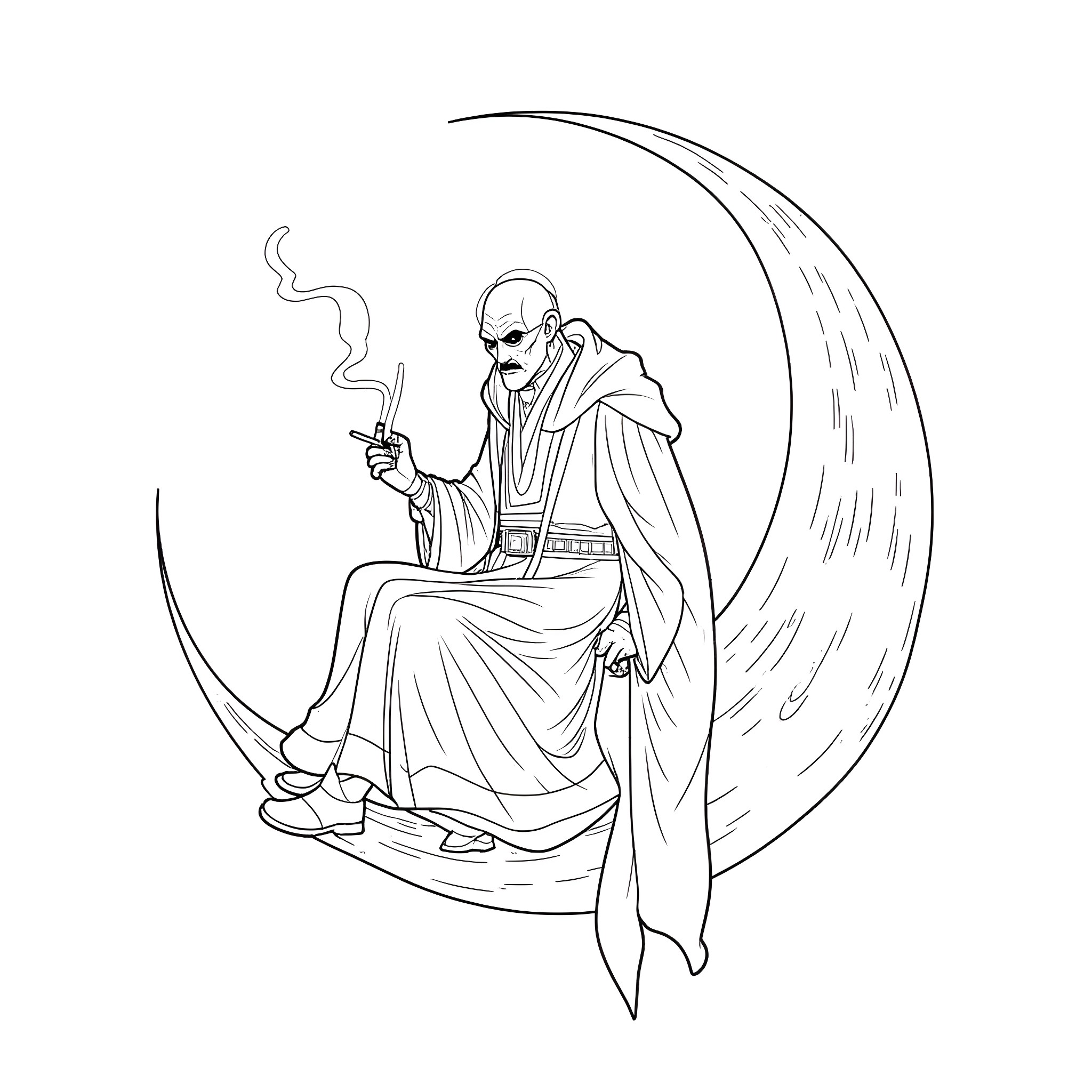 Darth Sidious Contemplates Galactic Domination Coloring Page (free black-and-white line drawing printable PDF for all, from beginners to advanced learners, including children, teens, adults, and seniors)