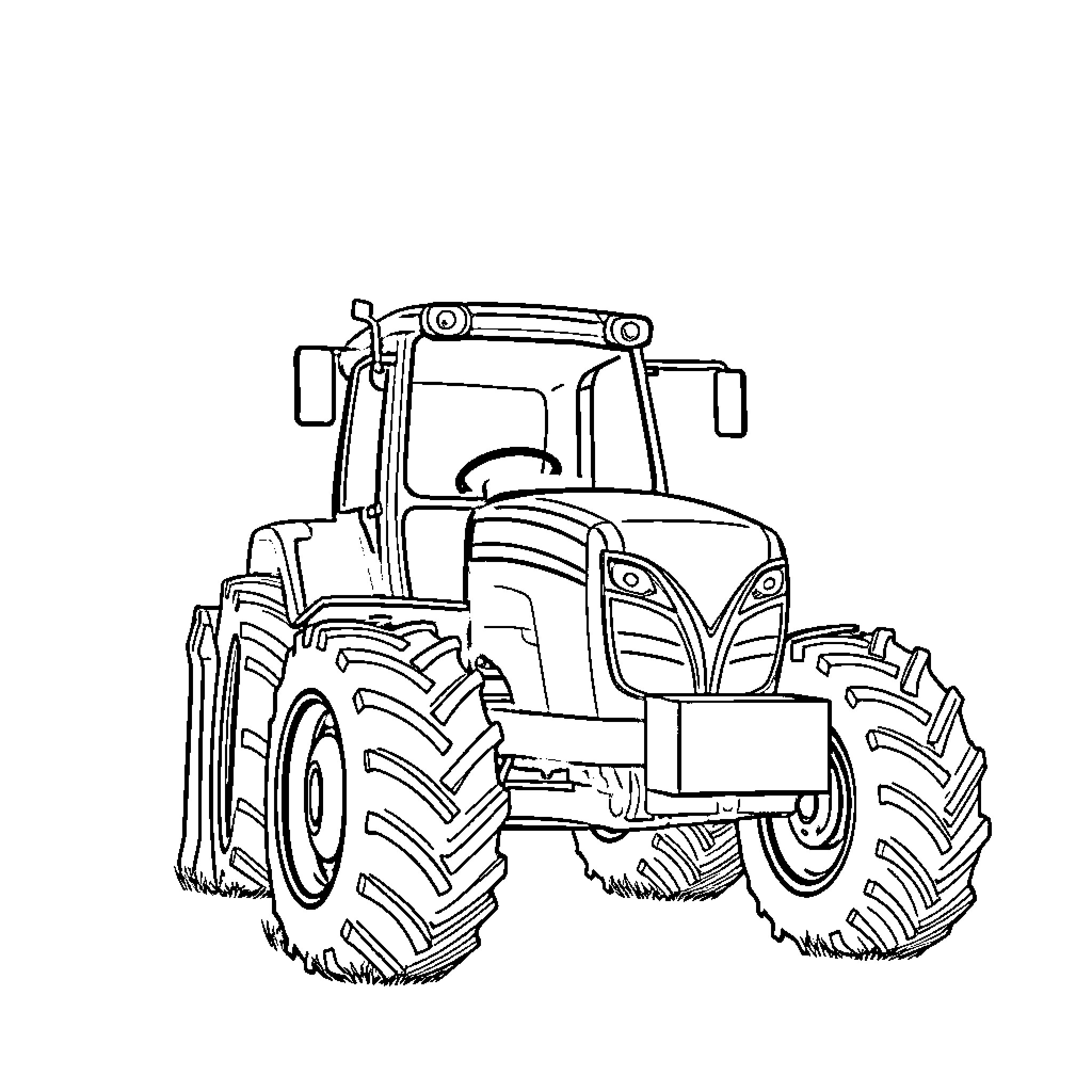Tractor with large wheels in motion Coloring Page (free black-and-white line drawing printable PDF for all, from beginners to advanced learners, including children, teens, adults, and seniors)