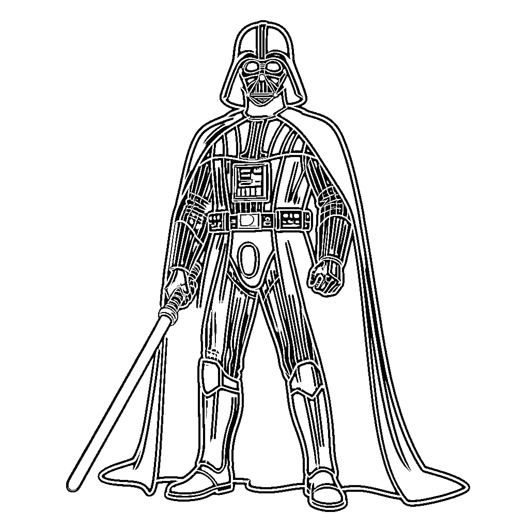 Darth Vader, the iconic Galactic Empire enforcer Coloring Page (free black-and-white line drawing printable PDF for all, from beginners to advanced learners, including children, teens, adults, and seniors)