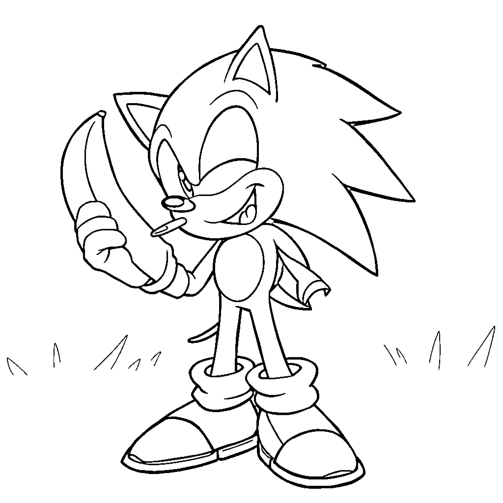 Sonic the Hedgehog striking a confident pose Coloring Page (free black-and-white line drawing printable PDF for all, from beginners to advanced learners, including children, teens, adults, and seniors)