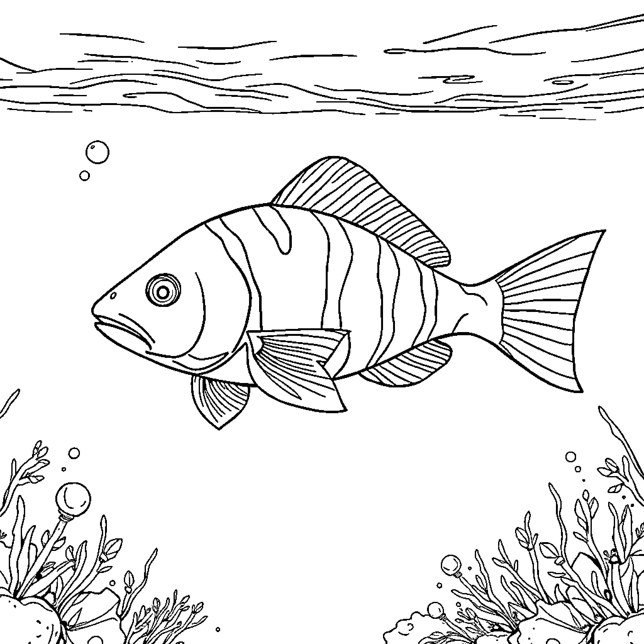 Amphiuma swimming peacefully in the ocean Coloring Page (free black-and-white line drawing printable PDF for all, from beginners to advanced learners, including children, teens, adults, and seniors)
